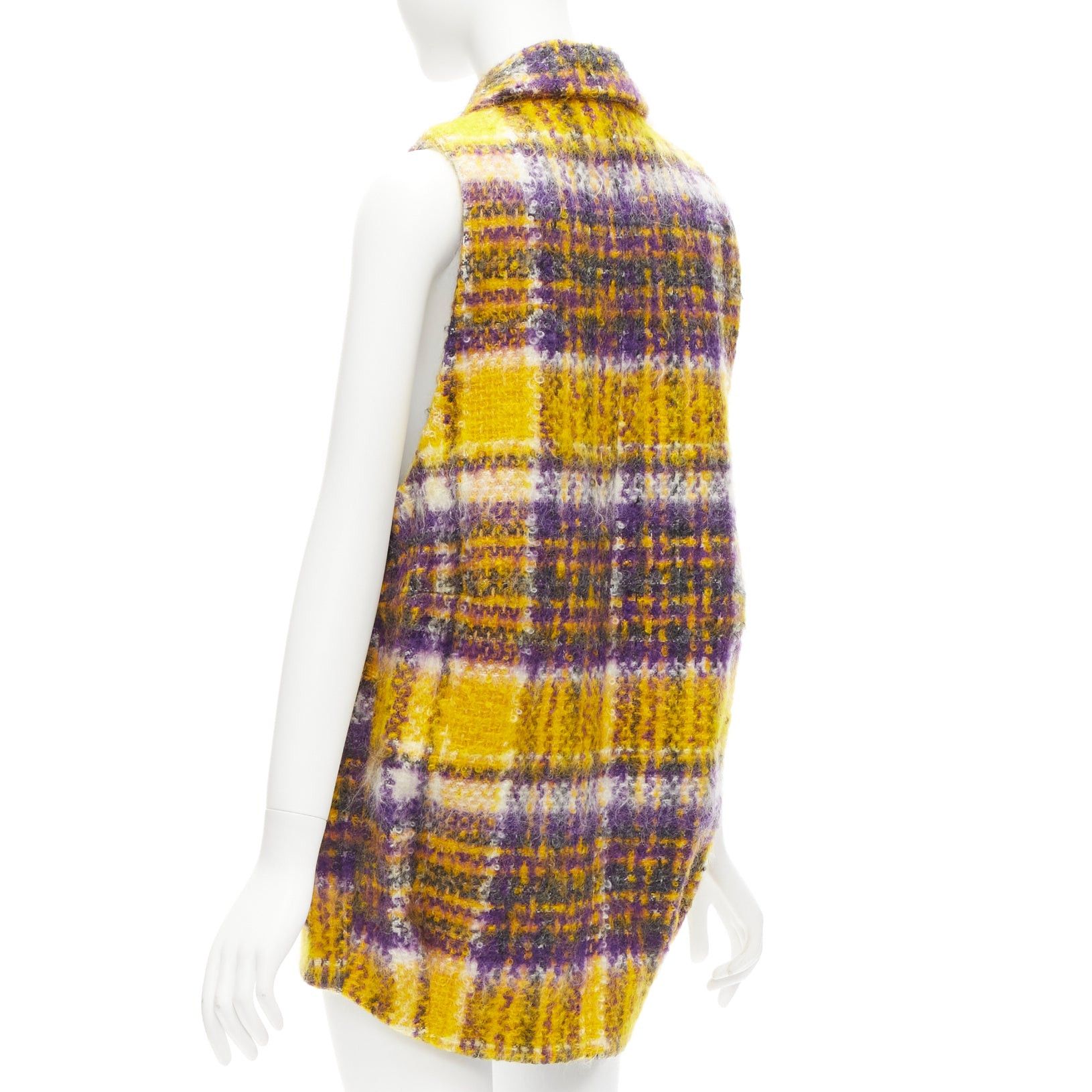 Marni MARNI yellow purple plaid check mohair blend boxy sleeveless coat IT36 XS Size XS / US 0-2 / IT 36-38 - 6 Thumbnail