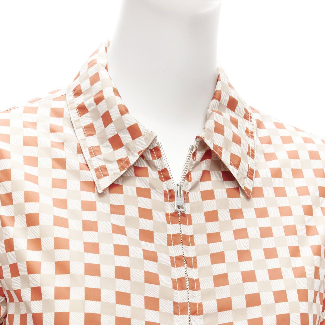 Marni MARNI red beige checkerboard collared zip shell jacket IT38 XS Size XS / US 0-2 / IT 36-38 - 2 Thumbnail
