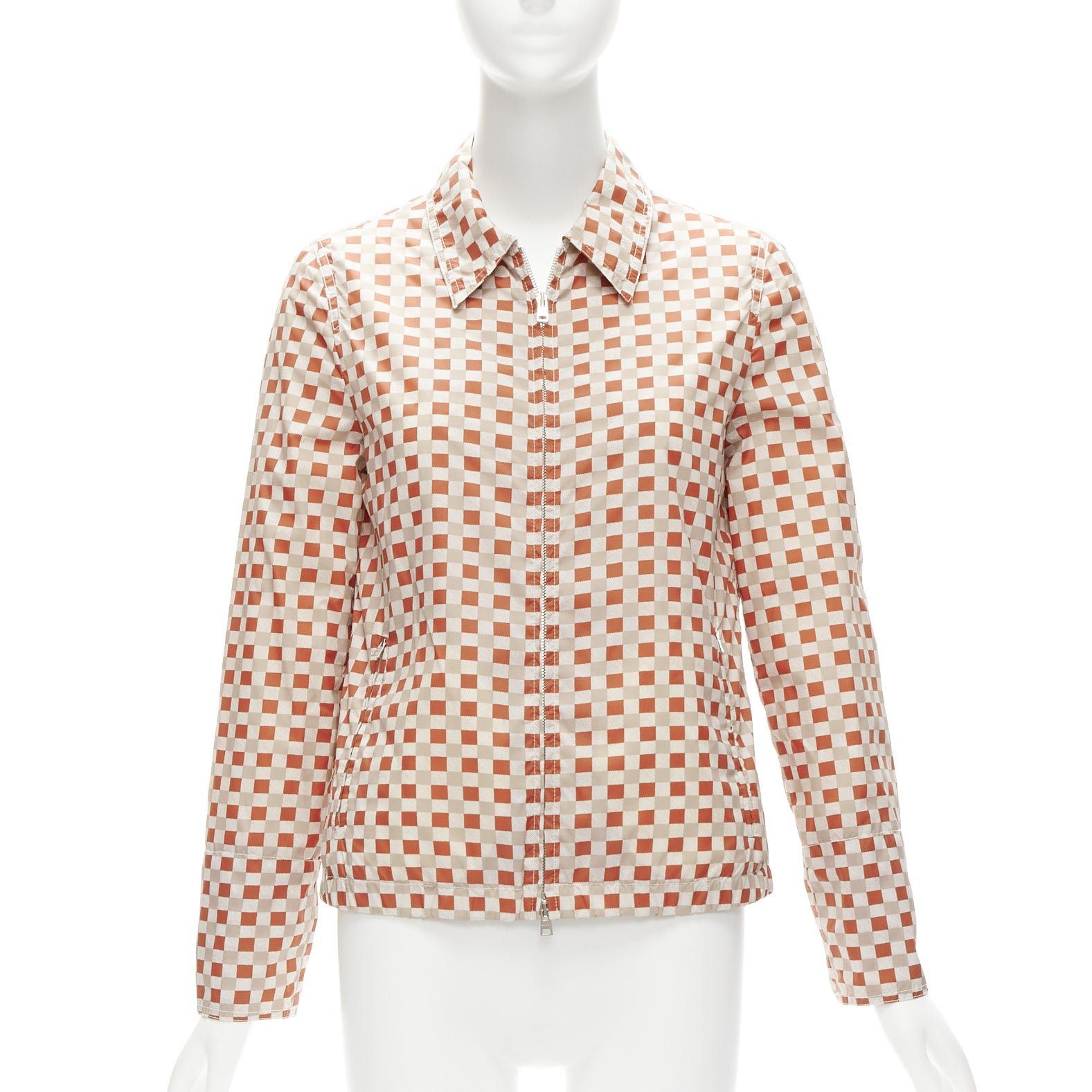 Marni MARNI red beige checkerboard collared zip shell jacket IT38 XS Size XS / US 0-2 / IT 36-38 - 3 Thumbnail