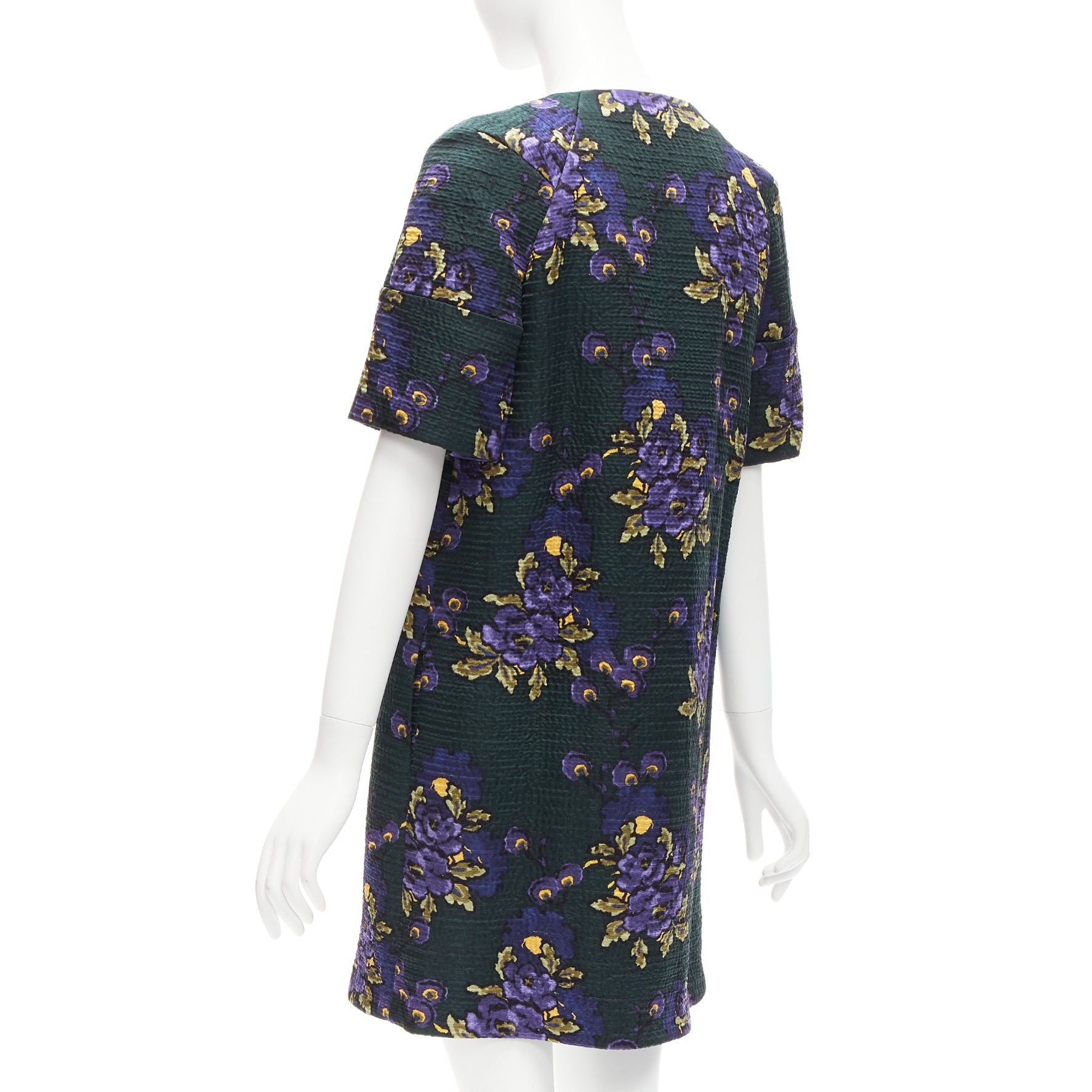 Marni MARNI green purple wool silk cloque floral print zip coat dress IT38 XS Size XS / US 0-2 / IT 36-38 - 6 Thumbnail