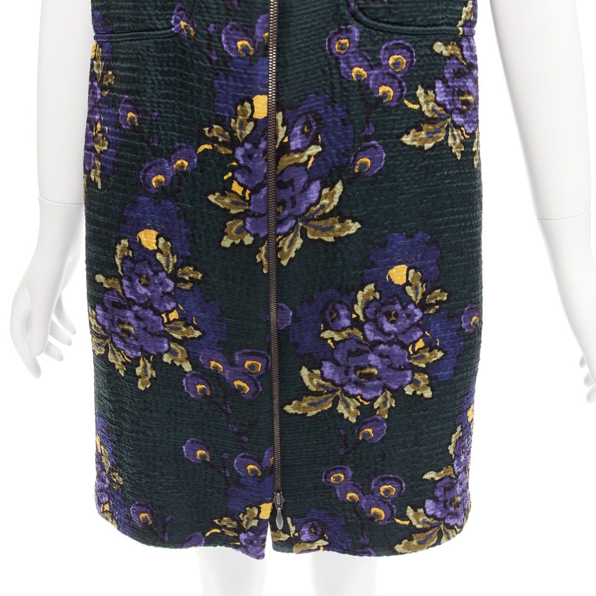 Marni MARNI green purple wool silk cloque floral print zip coat dress IT38 XS Size XS / US 0-2 / IT 36-38 - 7 Thumbnail