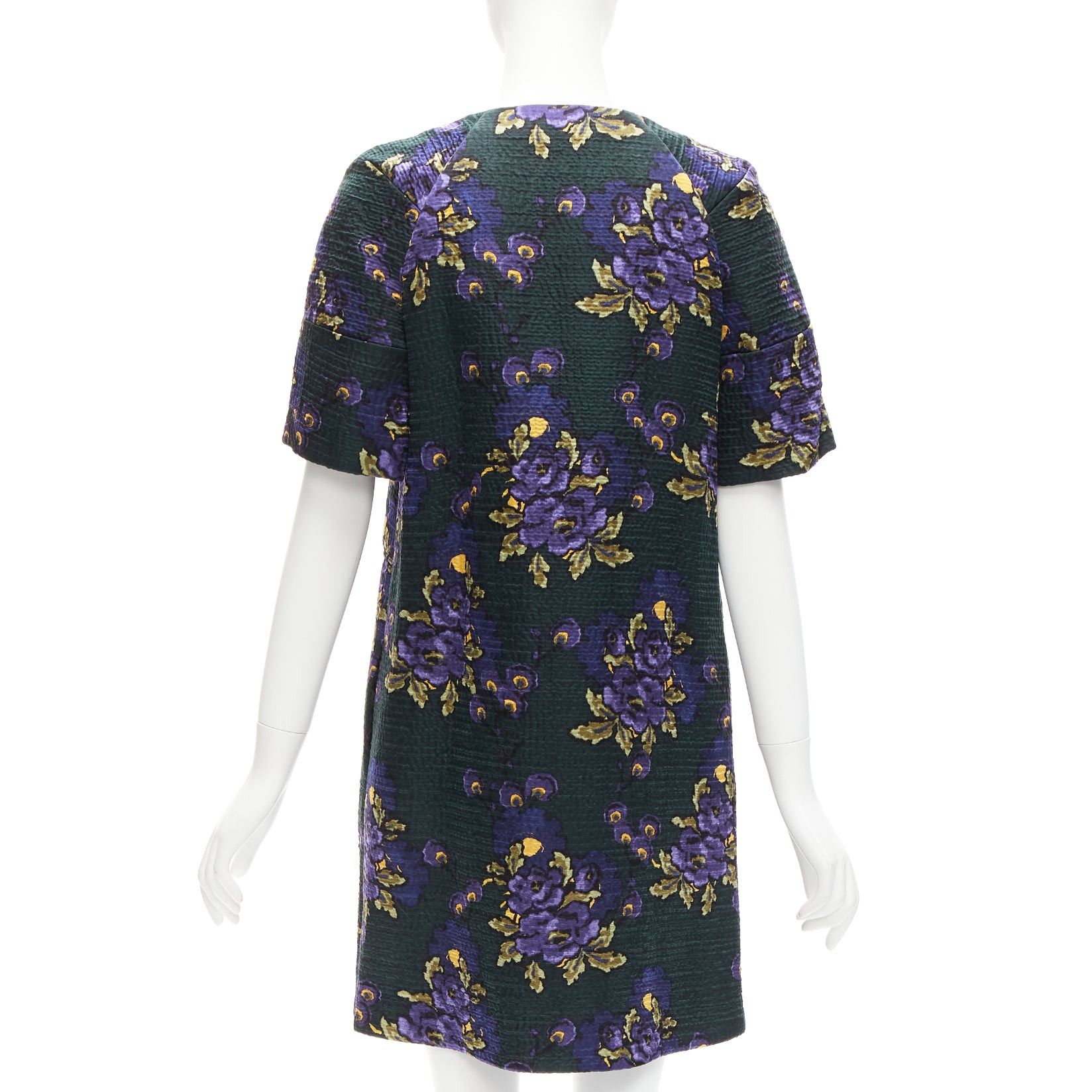 Marni MARNI green purple wool silk cloque floral print zip coat dress IT38 XS Size XS / US 0-2 / IT 36-38 - 5 Thumbnail