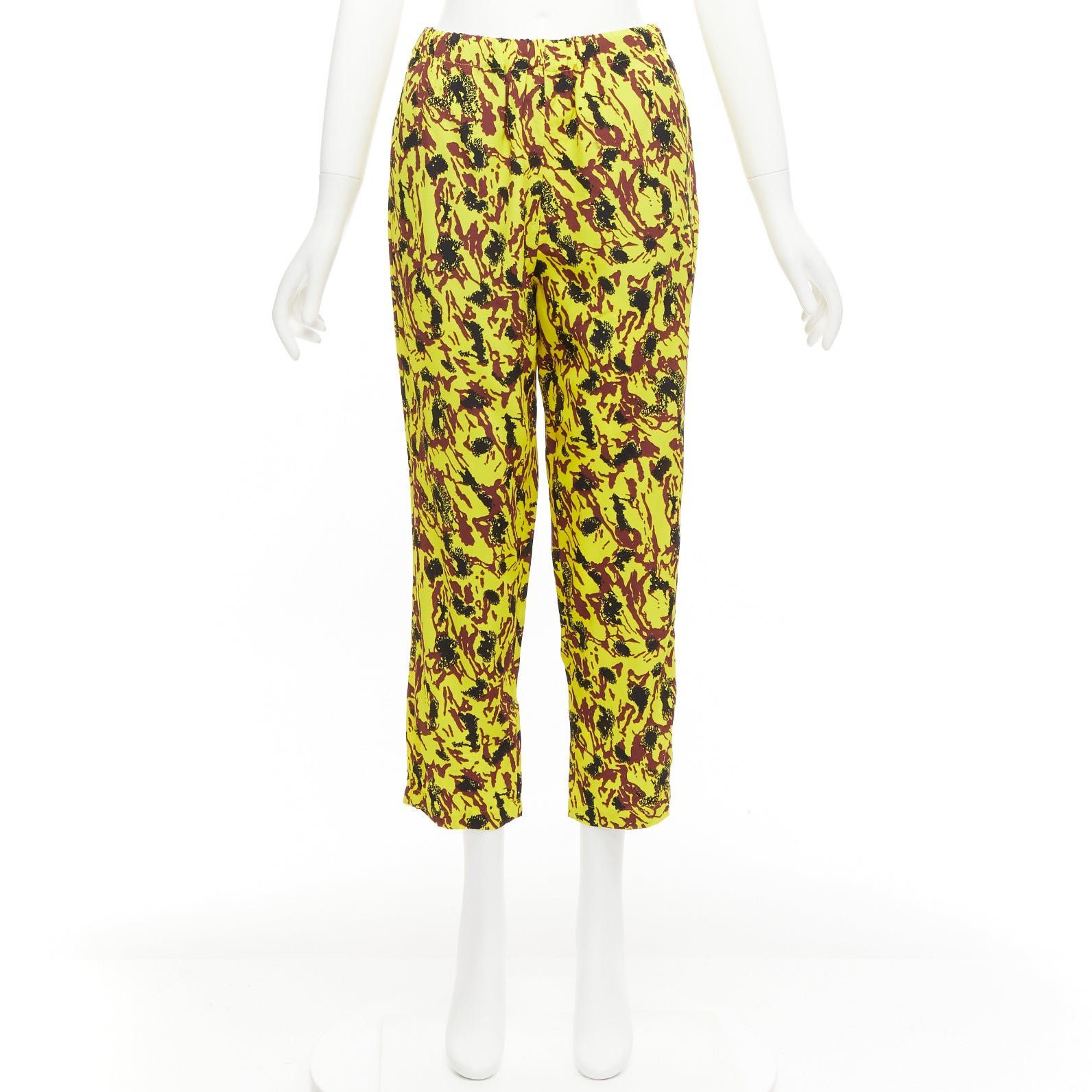 Marni MARNI yellow burgundy black abstract print drop crotch tapered pants IT40 S Size 27" / US 4 / IT 40 - 9 Thumbnail