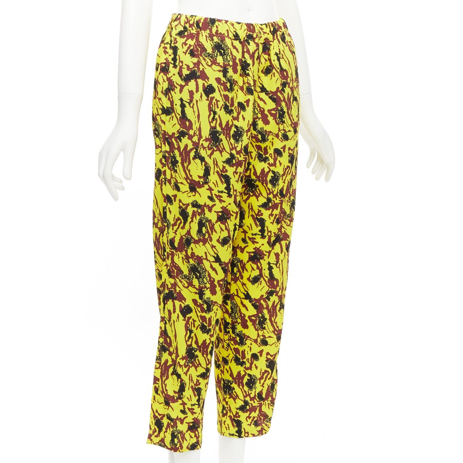 Marni MARNI yellow burgundy black abstract print drop crotch tapered pants IT40 S Size 27" / US 4 / IT 40 - 2 Thumbnail