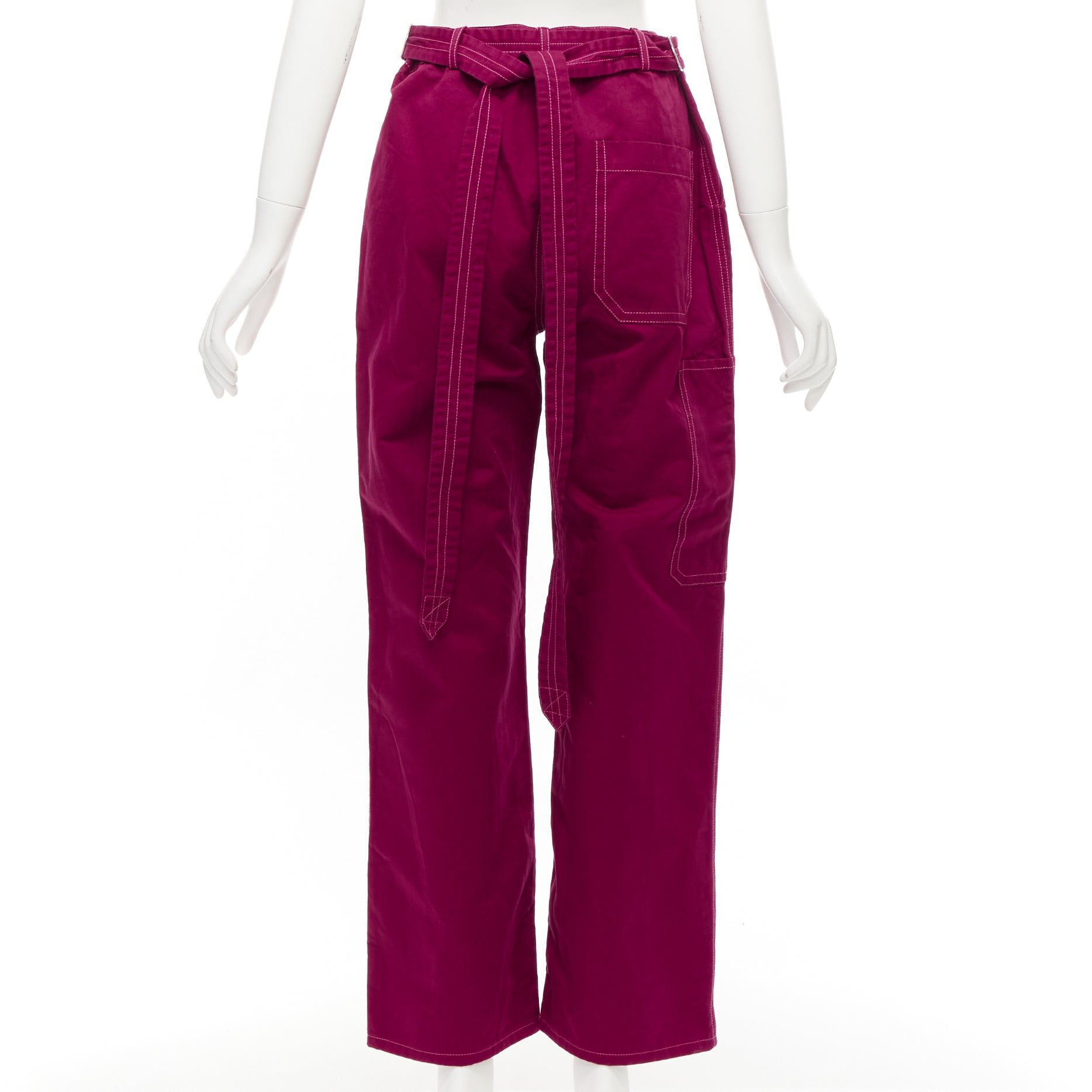Marni MARNI burgundy cotton linen topstitch belt waist wide leg pants IT38 XS Size 26" / US 2 / IT 38 - 5 Thumbnail