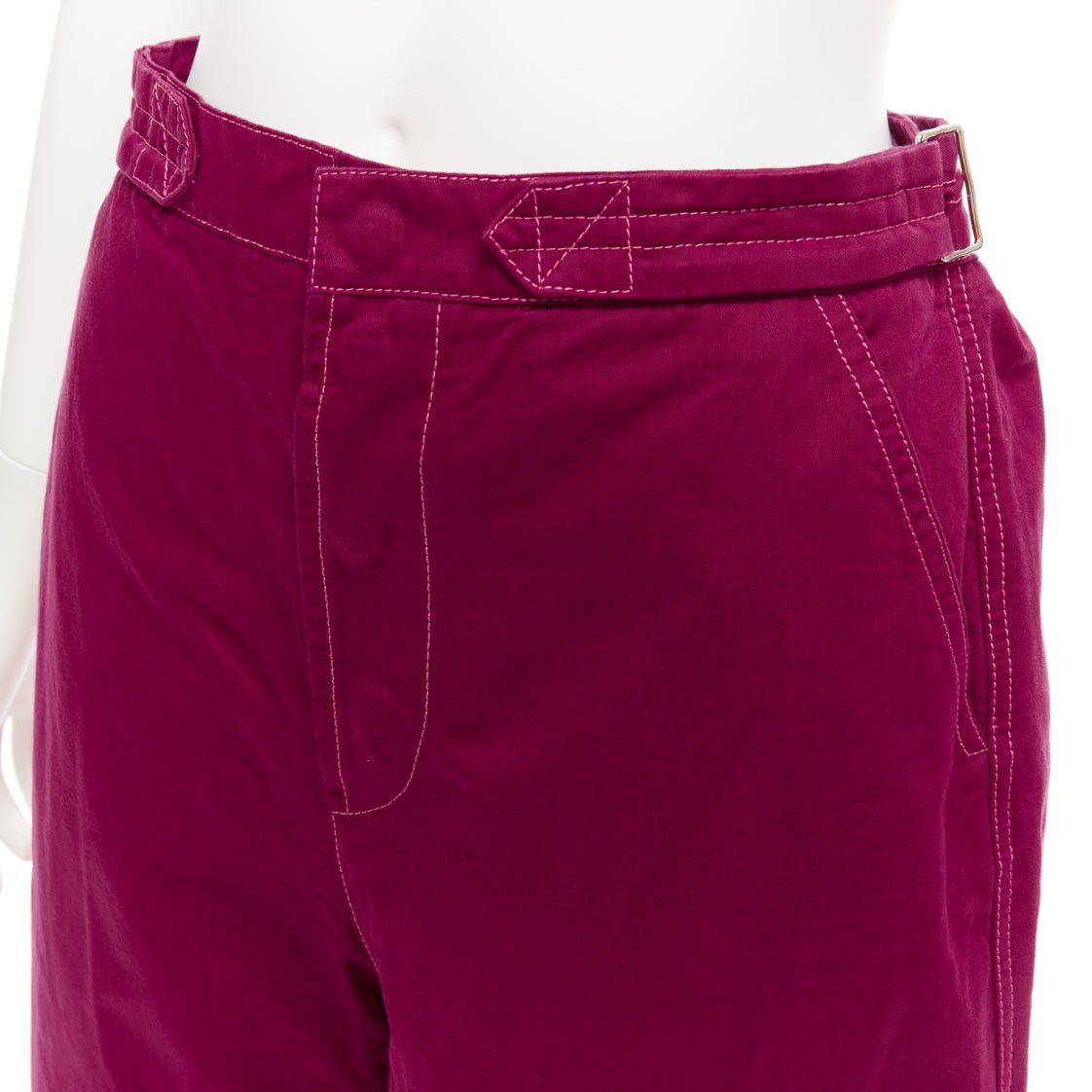 Marni MARNI burgundy cotton linen topstitch belt waist wide leg pants IT38 XS Size 26" / US 2 / IT 38 - 7 Thumbnail