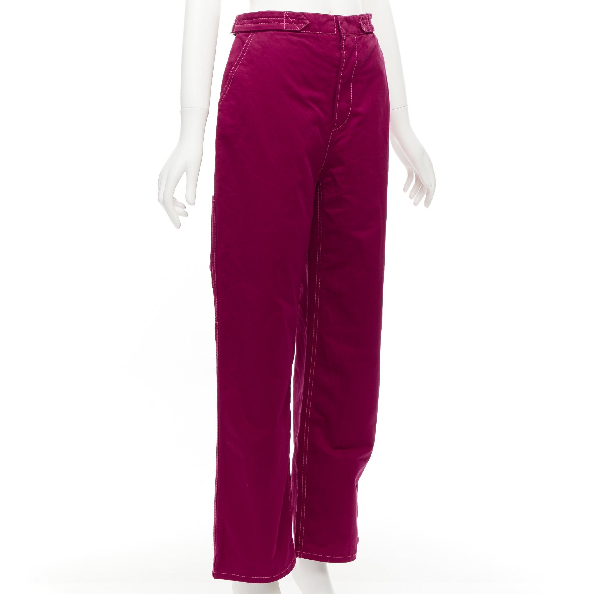 Marni MARNI burgundy cotton linen topstitch belt waist wide leg pants IT38 XS Size 26" / US 2 / IT 38 - 3 Thumbnail