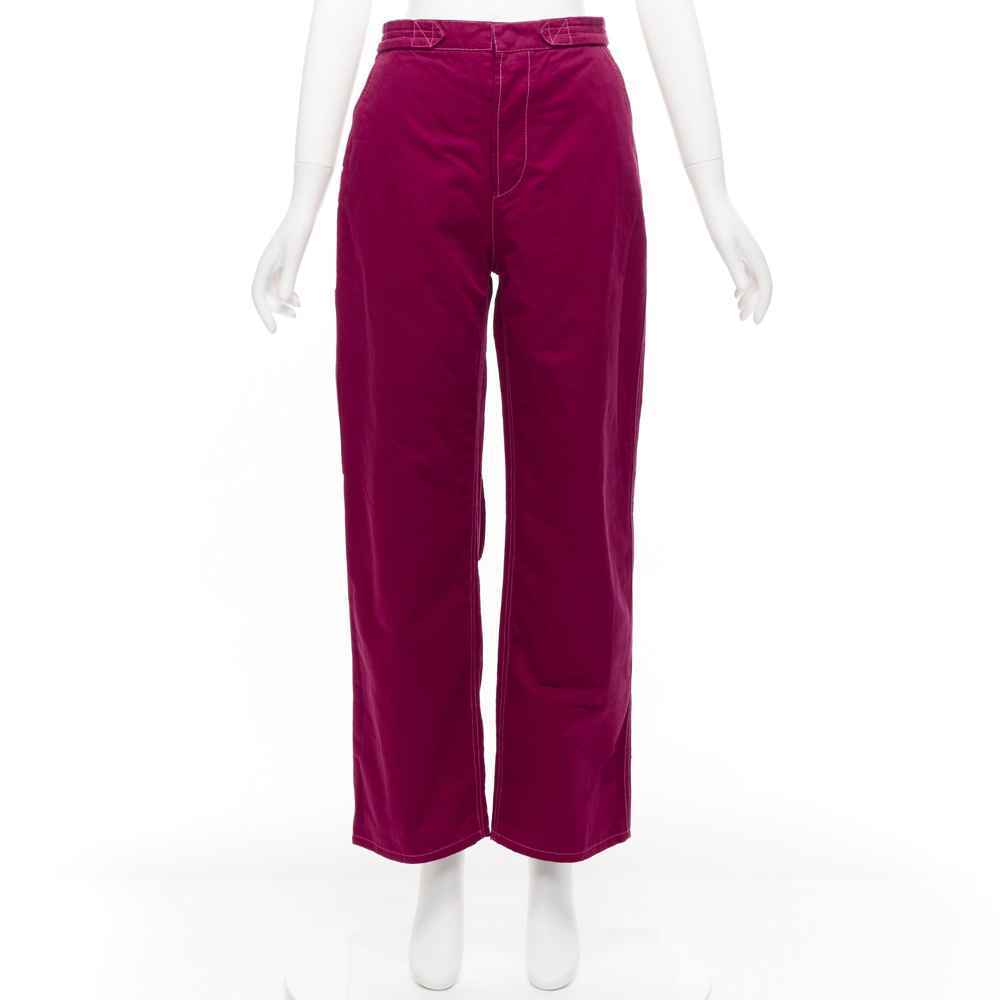 Marni MARNI burgundy cotton linen topstitch belt waist wide leg pants IT38 XS Size 26" / US 2 / IT 38 - 9 Thumbnail