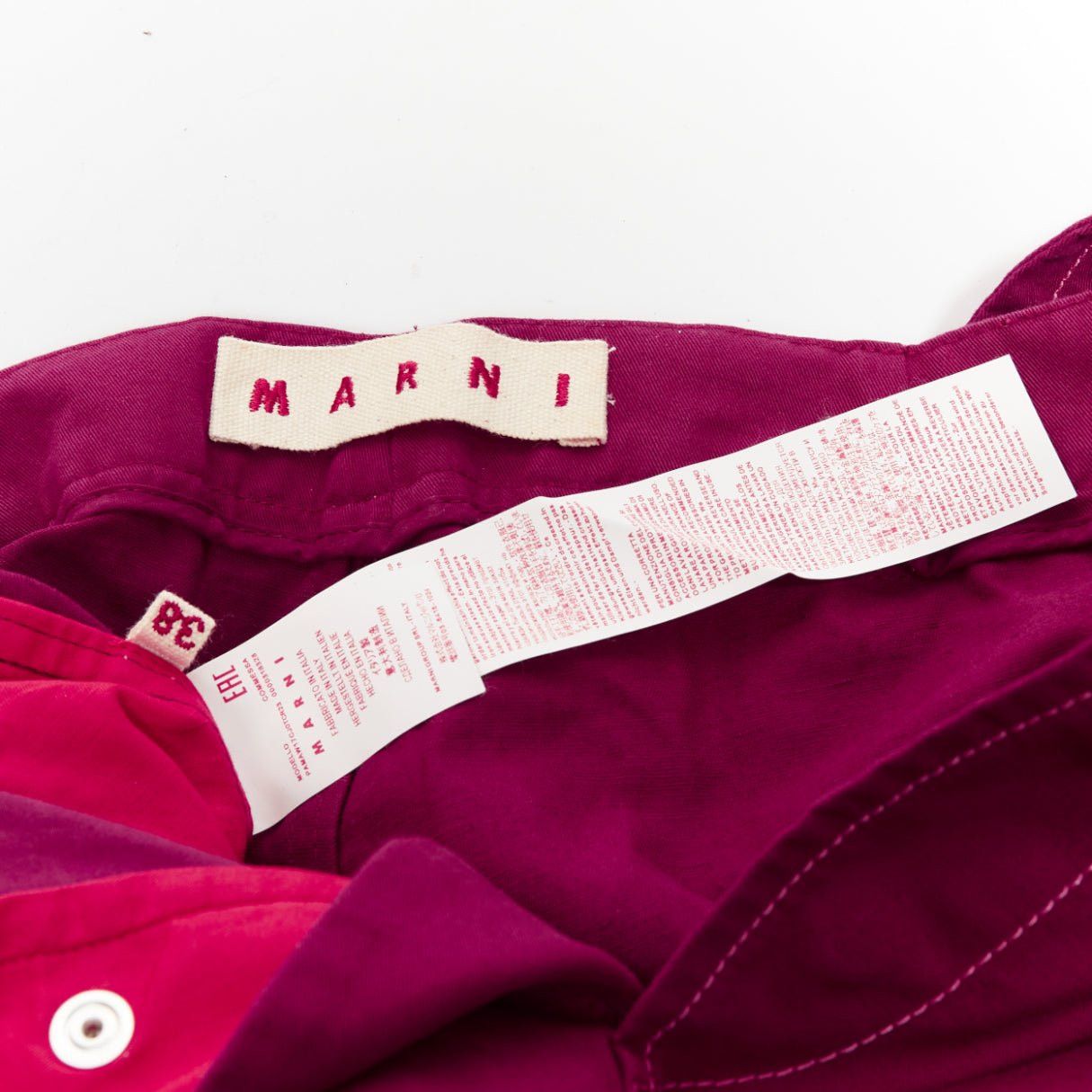Marni MARNI burgundy cotton linen topstitch belt waist wide leg pants IT38 XS Size 26" / US 2 / IT 38 - 8 Thumbnail