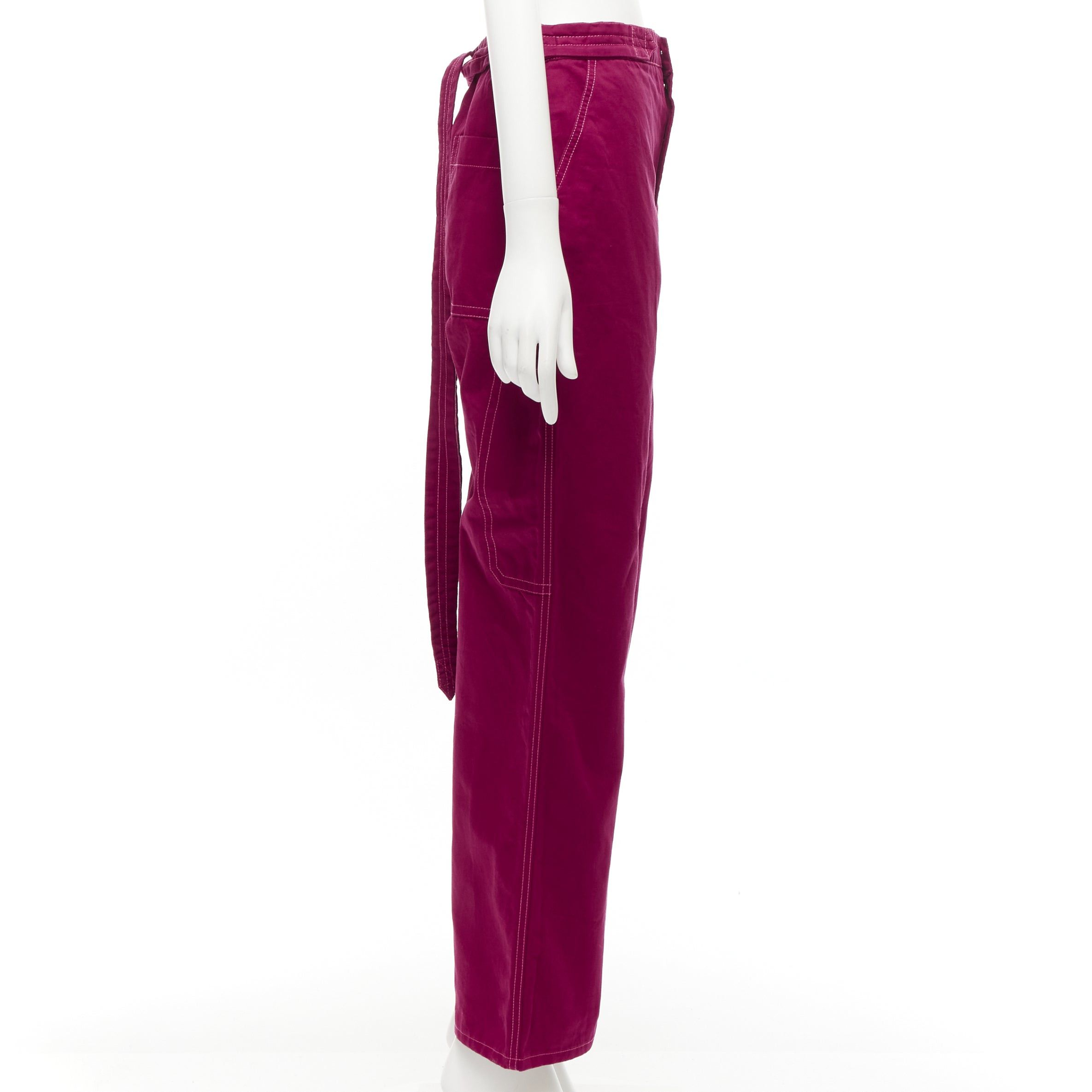 Marni MARNI burgundy cotton linen topstitch belt waist wide leg pants IT38 XS Size 26" / US 2 / IT 38 - 4 Thumbnail