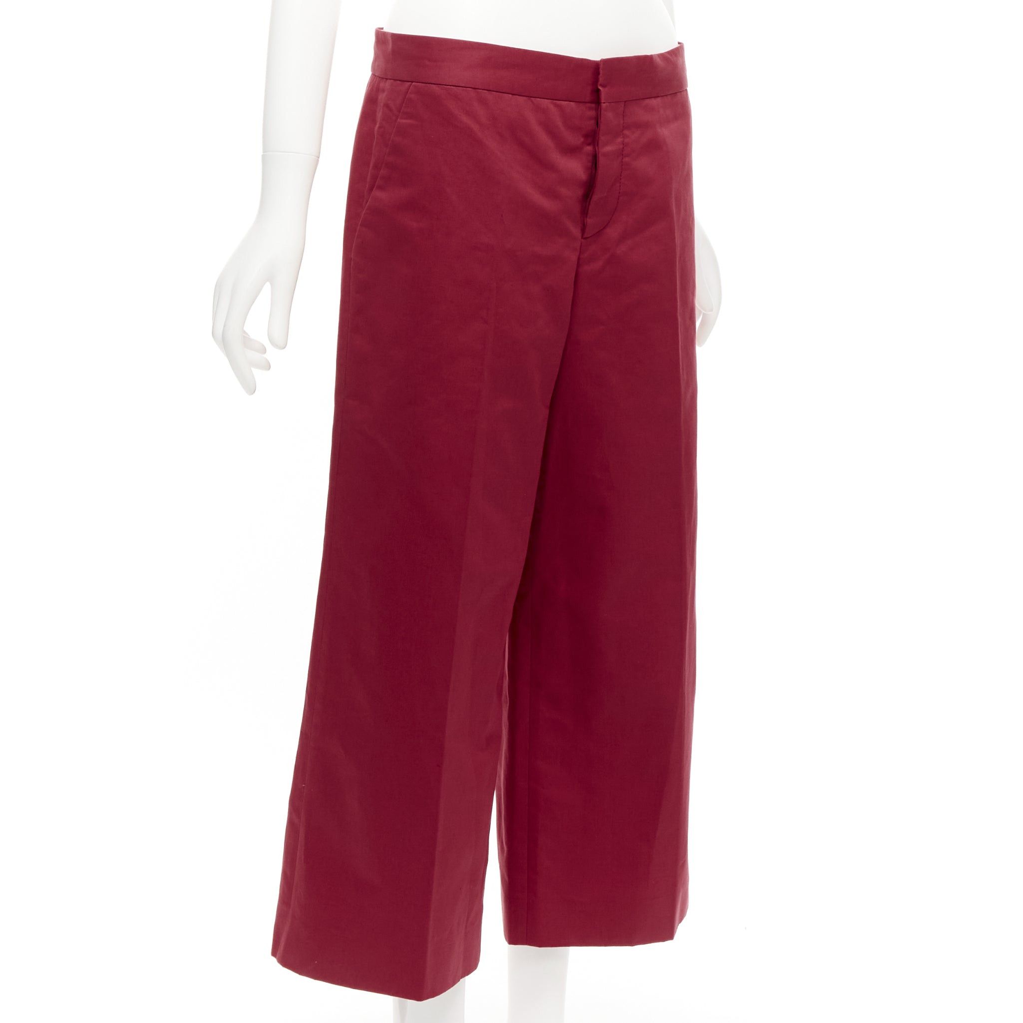 Marni MARNI red cotton linen minimal classic wide cropped pants IT40 S Size 27" / US 4 / IT 40 - 3 Thumbnail