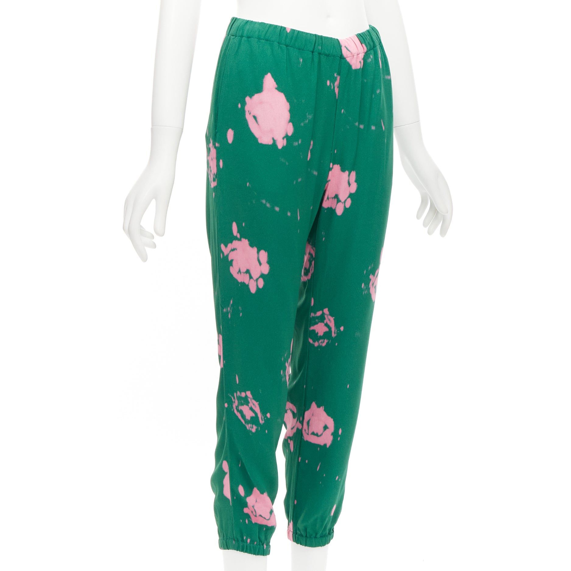 Marni MARNI green pink splatter tie dye print elasticated casual pants IT38 XS Size 26" / US 2 / IT 38 - 3 Thumbnail