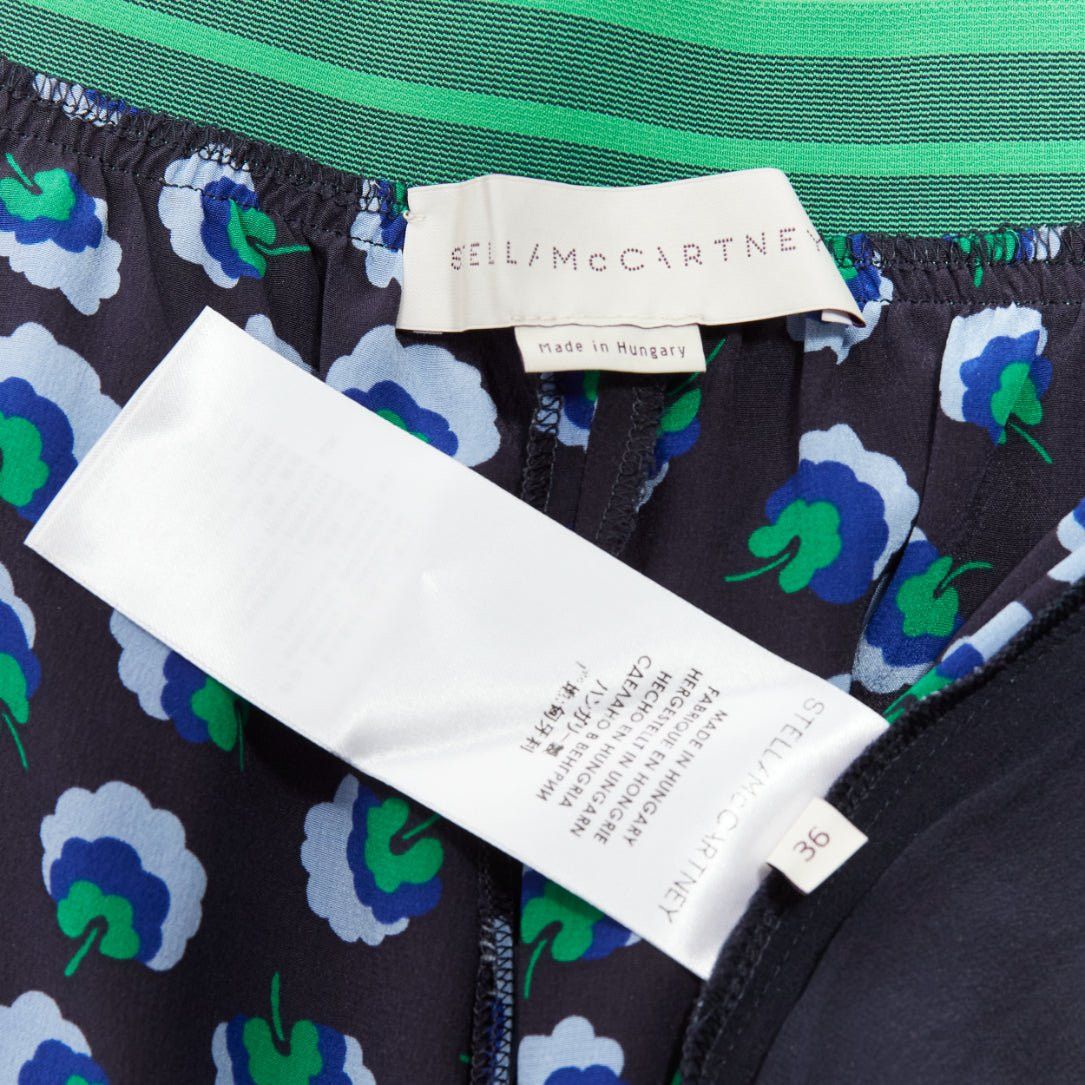 Stella McCartney STELLA MCCARTNEY 2014 blue green 100% silk graphic floral web band pants IT36 XXS Size 25" / US 0 / IT 36 - 8 Thumbnail