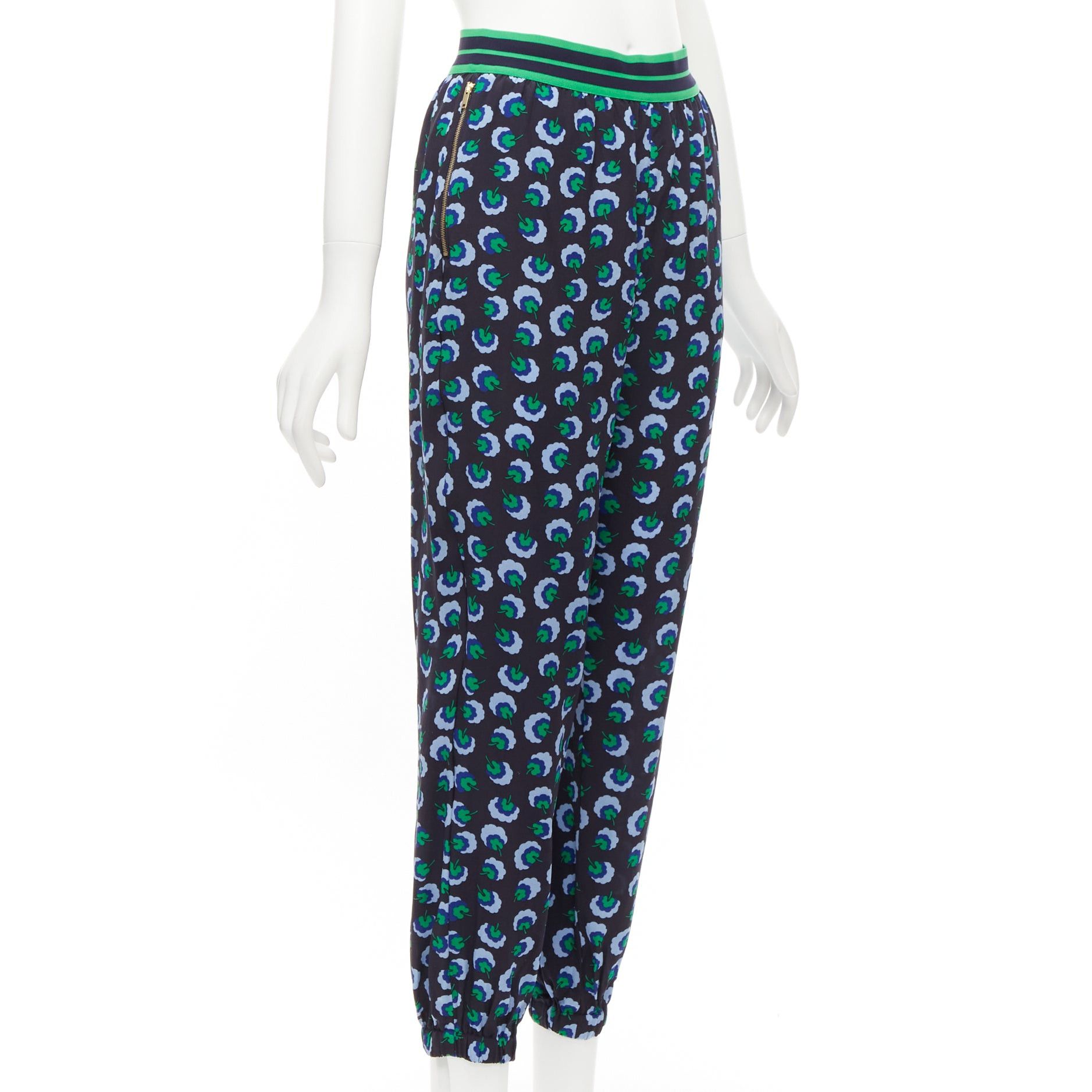 Stella McCartney STELLA MCCARTNEY 2014 blue green 100% silk graphic floral web band pants IT36 XXS Size 25" / US 0 / IT 36 - 3 Thumbnail