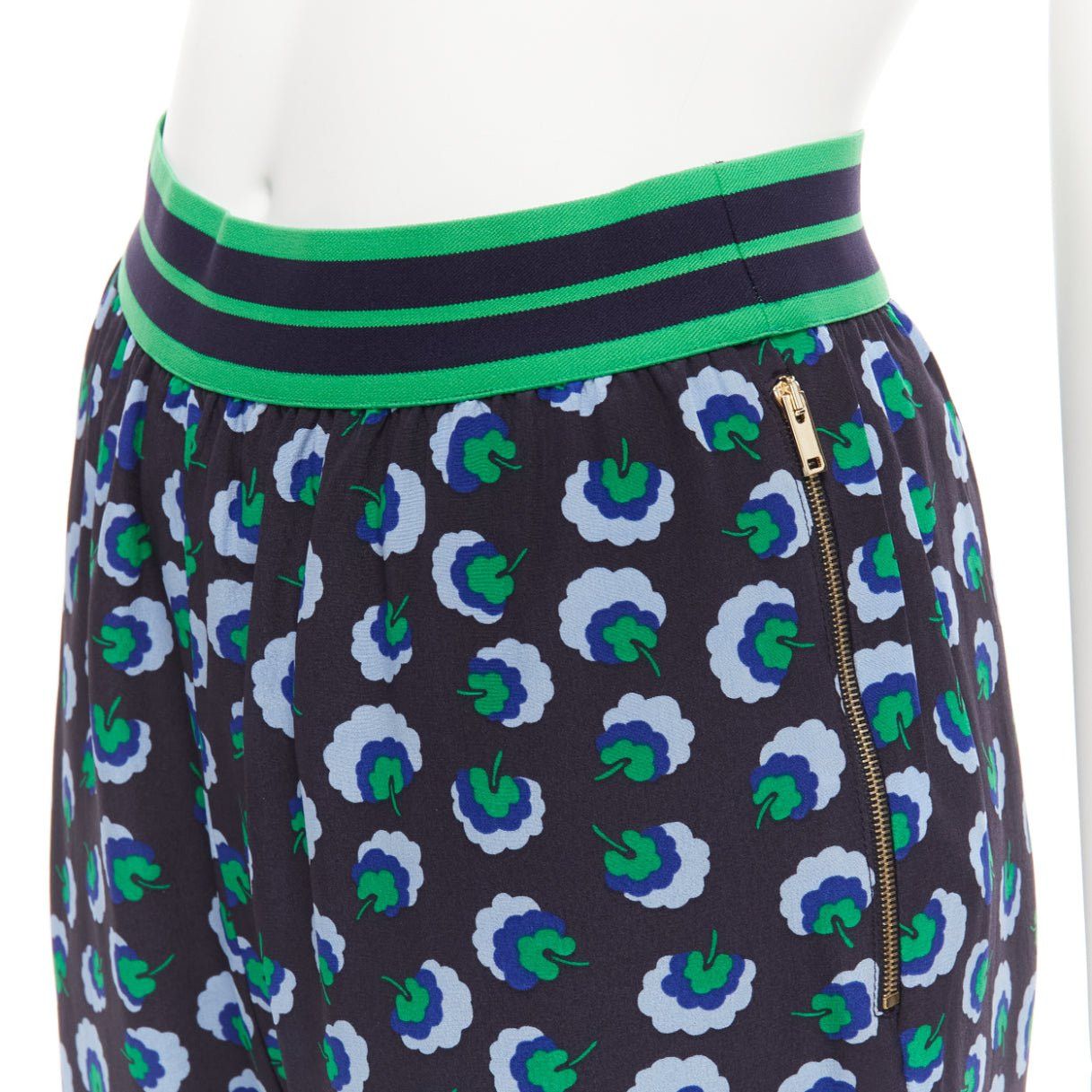Stella McCartney STELLA MCCARTNEY 2014 blue green 100% silk graphic floral web band pants IT36 XXS Size 25" / US 0 / IT 36 - 2 Thumbnail