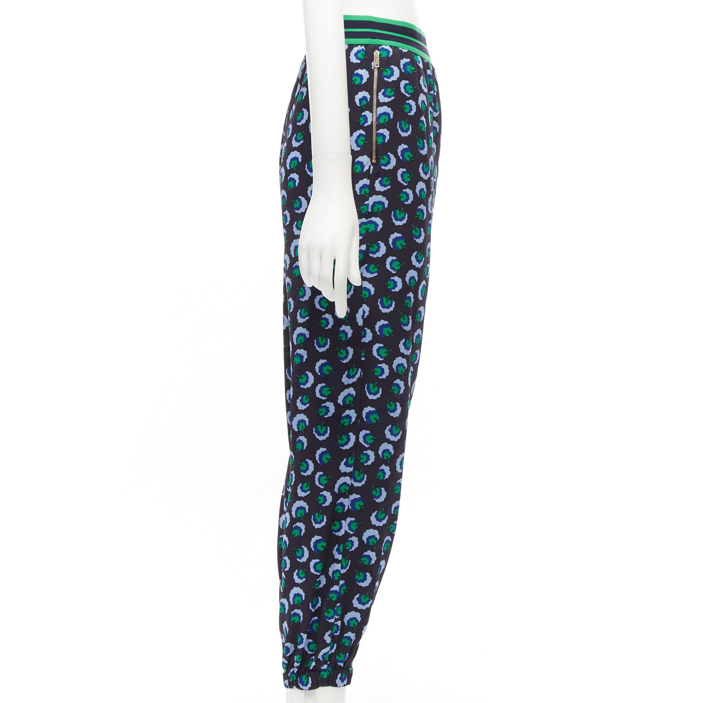 Stella McCartney STELLA MCCARTNEY 2014 blue green 100% silk graphic floral web band pants IT36 XXS Size 25" / US 0 / IT 36 - 4 Thumbnail