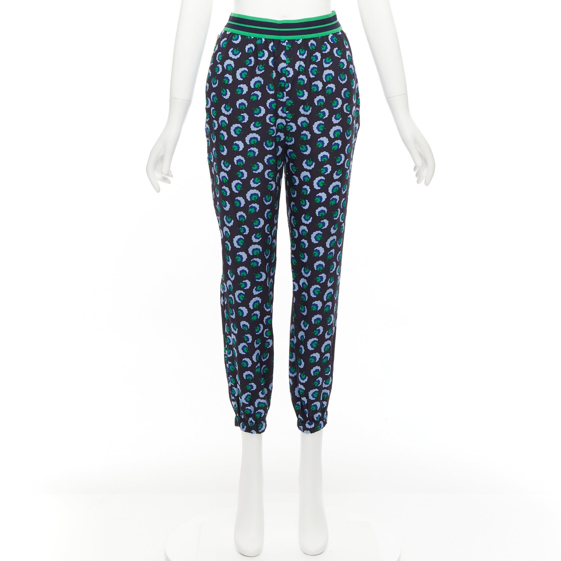 Stella McCartney STELLA MCCARTNEY 2014 blue green 100% silk graphic floral web band pants IT36 XXS Size 25" / US 0 / IT 36 - 9 Thumbnail