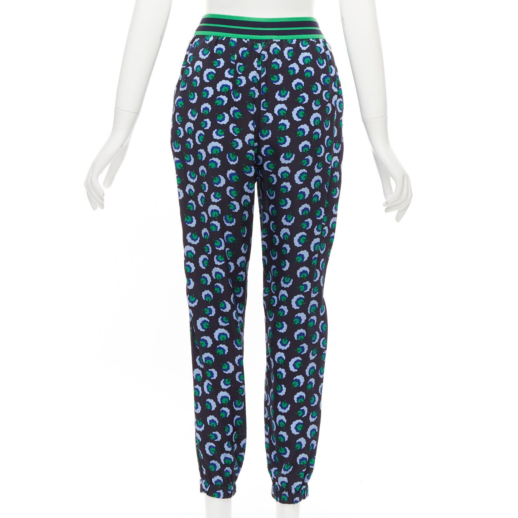 Stella McCartney STELLA MCCARTNEY 2014 blue green 100% silk graphic floral web band pants IT36 XXS Size 25" / US 0 / IT 36 - 5 Thumbnail