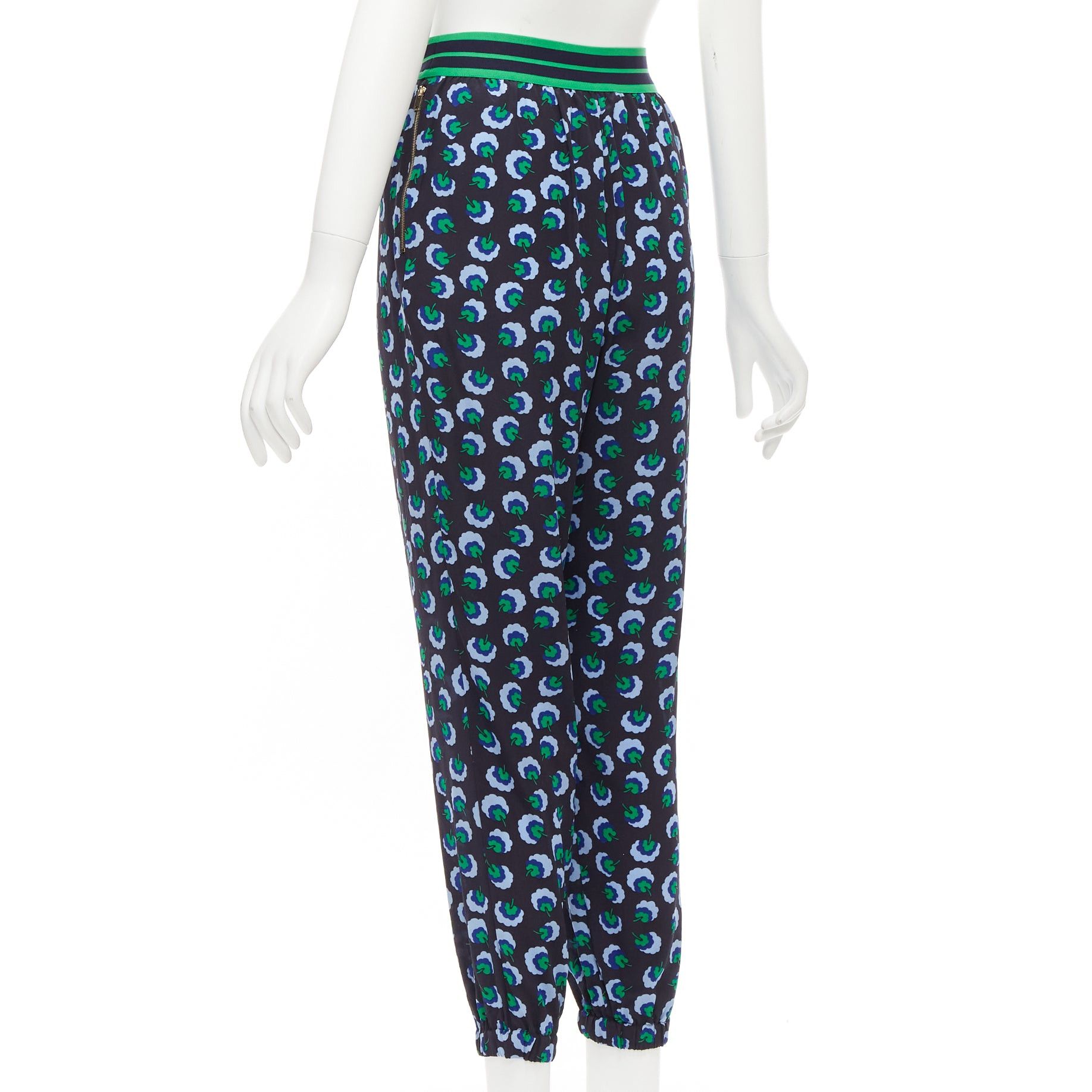 Stella McCartney STELLA MCCARTNEY 2014 blue green 100% silk graphic floral web band pants IT36 XXS Size 25" / US 0 / IT 36 - 6 Thumbnail