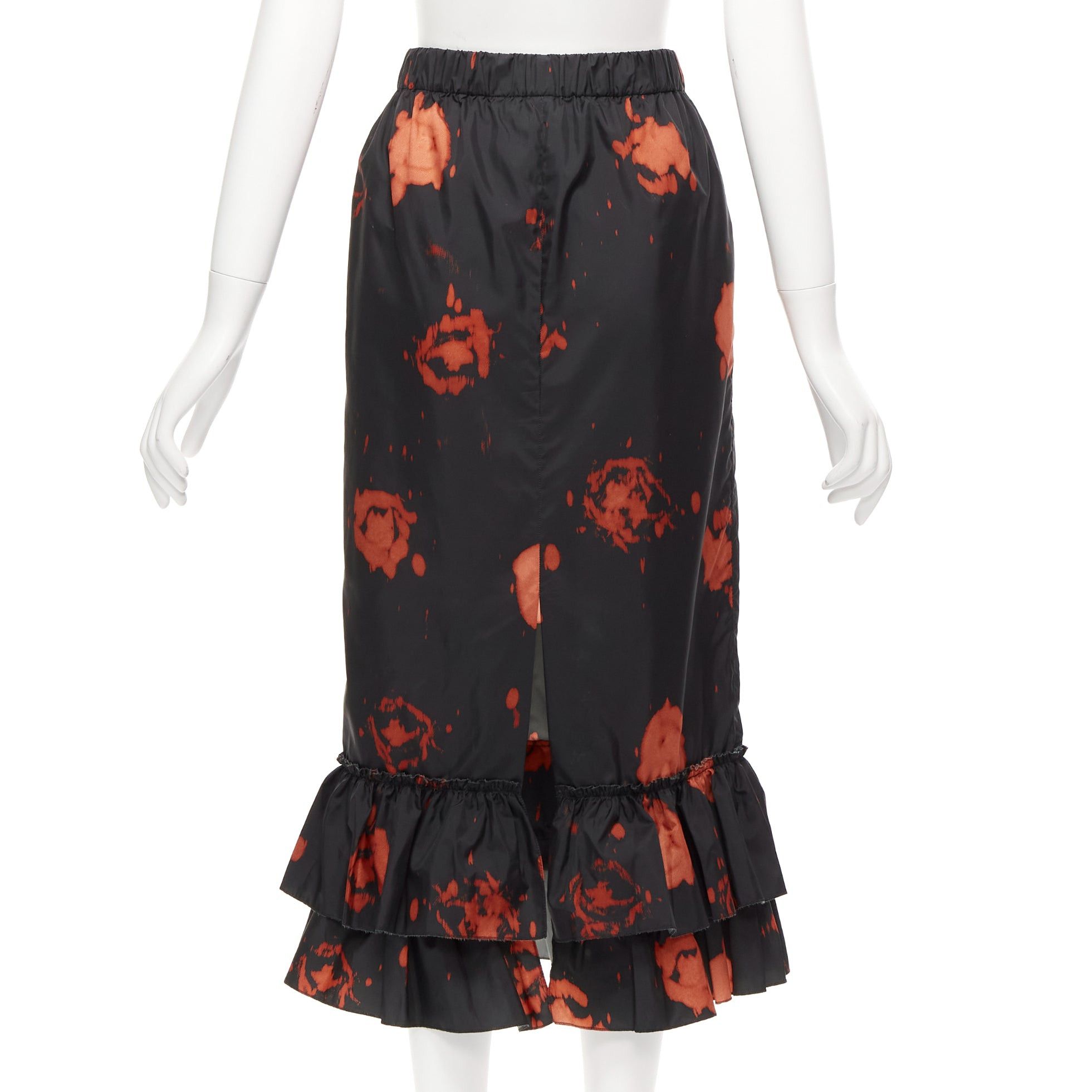 Marni MARNI black red splatter tie dye print tiered ruffle hem midi skirt IT38 XS Size 26" / US 2 / IT 38 - 5 Thumbnail