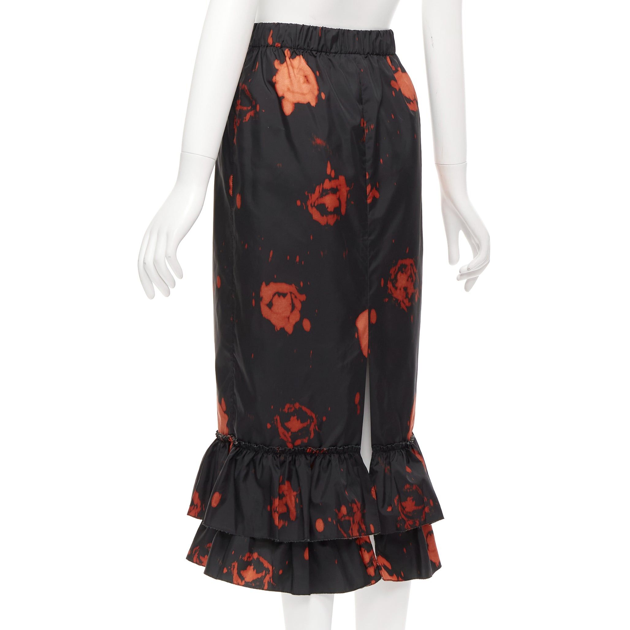 Marni MARNI black red splatter tie dye print tiered ruffle hem midi skirt IT38 XS Size 26" / US 2 / IT 38 - 6 Thumbnail