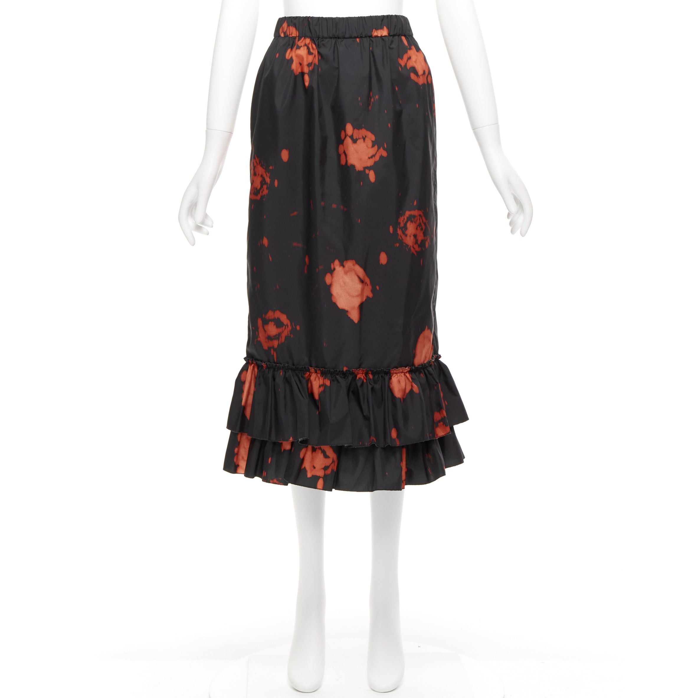 Marni MARNI black red splatter tie dye print tiered ruffle hem midi skirt IT38 XS Size 26" / US 2 / IT 38 - 9 Thumbnail