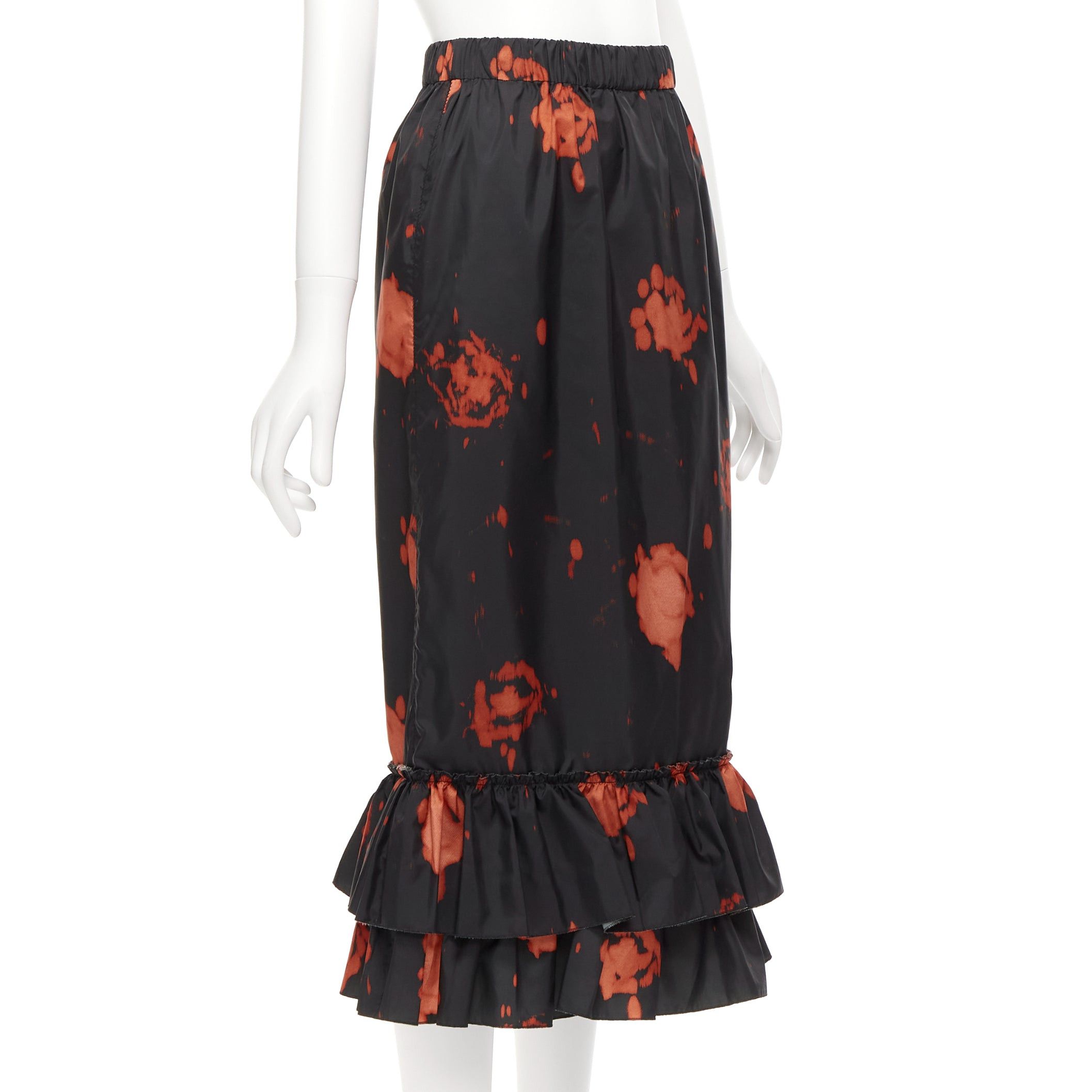 Marni MARNI black red splatter tie dye print tiered ruffle hem midi skirt IT38 XS Size 26" / US 2 / IT 38 - 3 Thumbnail