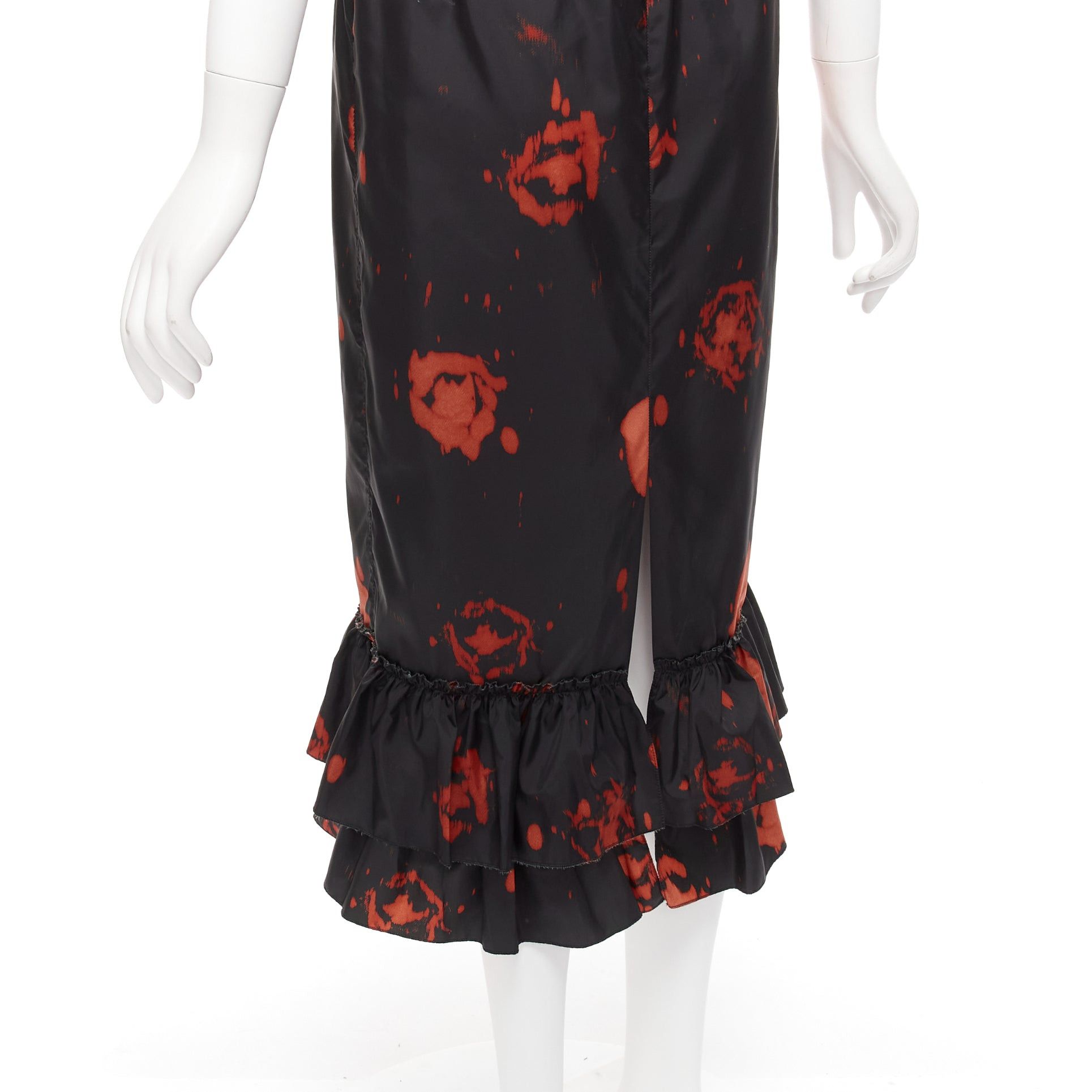 Marni MARNI black red splatter tie dye print tiered ruffle hem midi skirt IT38 XS Size 26" / US 2 / IT 38 - 2 Thumbnail