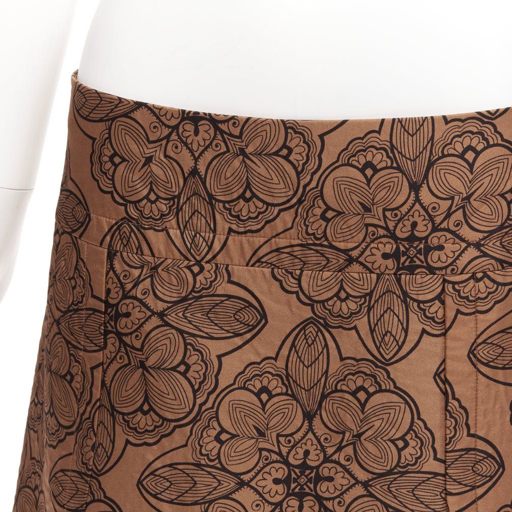 Marni MARNI brown cotton silk blend floral illustration jersey lined skirt IT40 S Size 27" / US 4 / IT 40 - 2 Thumbnail