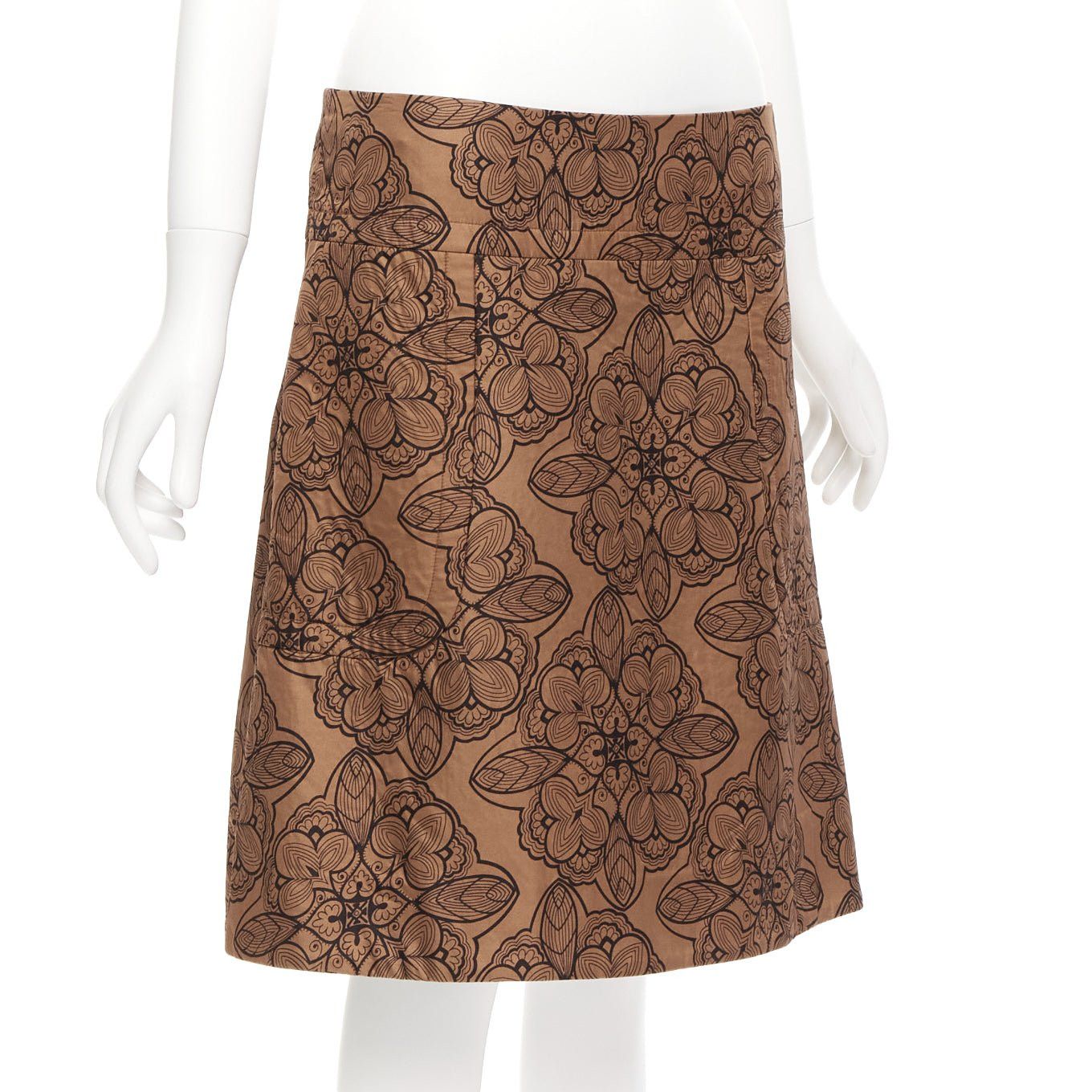 Marni MARNI brown cotton silk blend floral illustration jersey lined skirt IT40 S Size 27" / US 4 / IT 40 - 3 Thumbnail