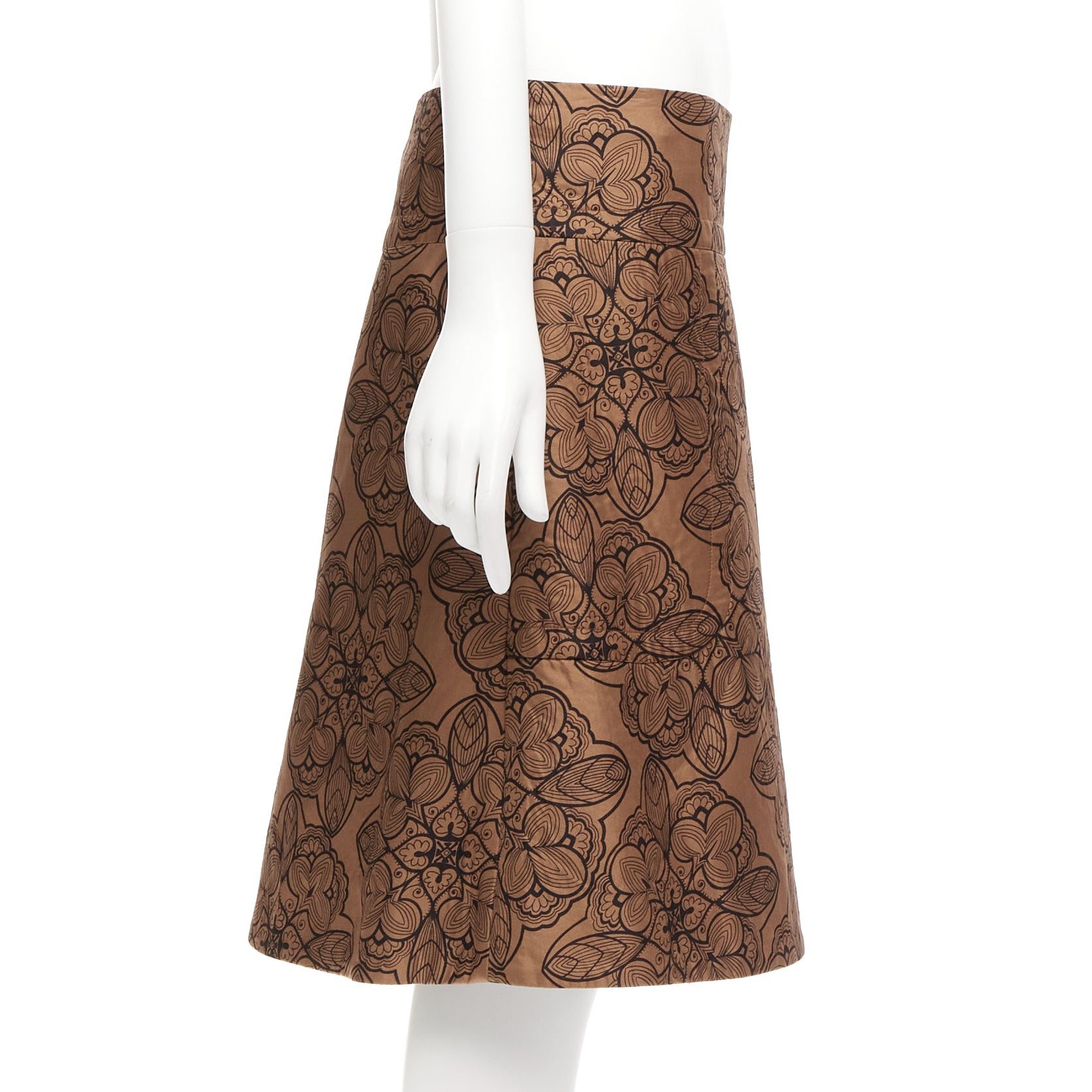 Marni MARNI brown cotton silk blend floral illustration jersey lined skirt IT40 S Size 27" / US 4 / IT 40 - 4 Thumbnail