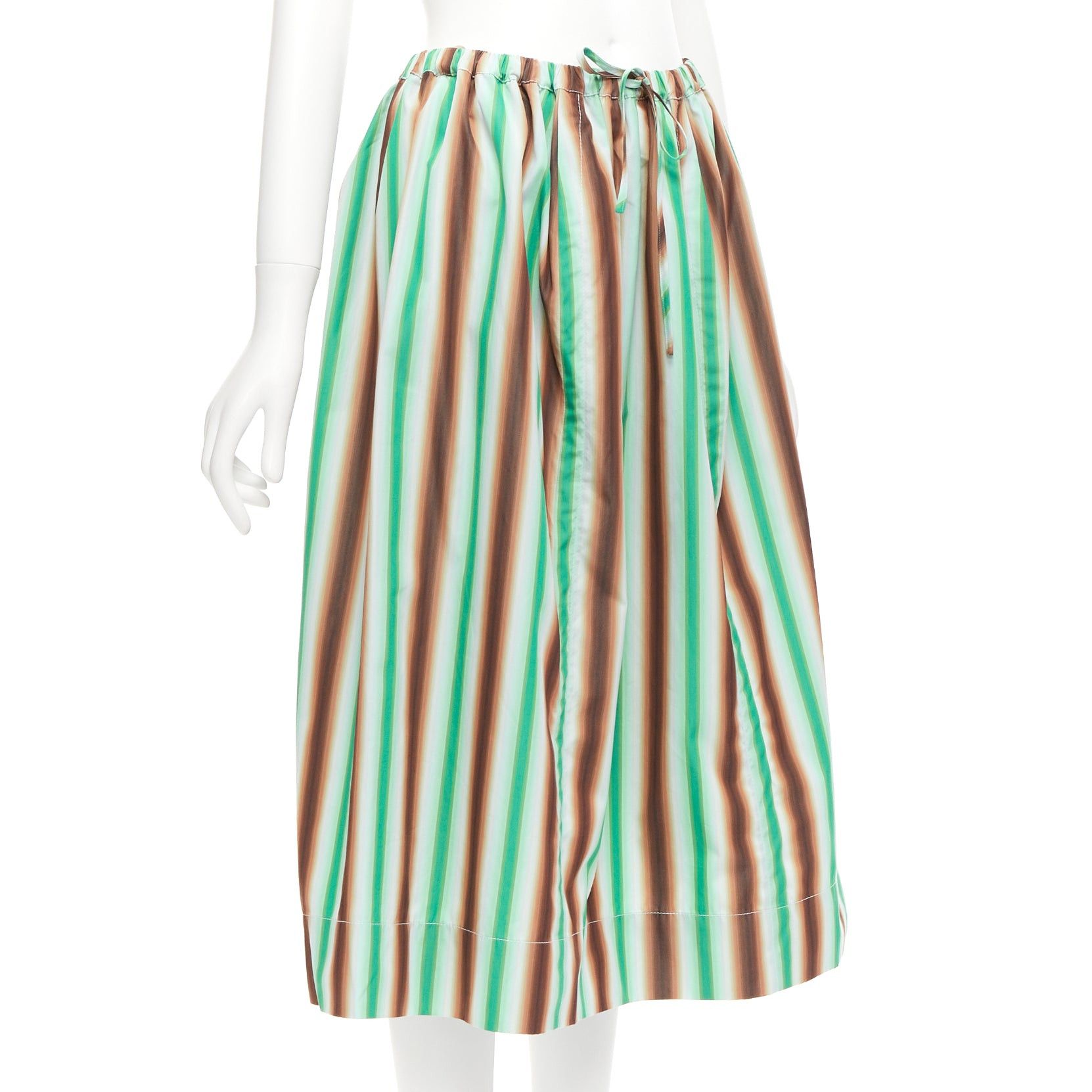 Marni MARNI graphic green brown white striped cotton midi parachute skirt IT38 XS Size 26" / US 2 / IT 38 - 3 Thumbnail