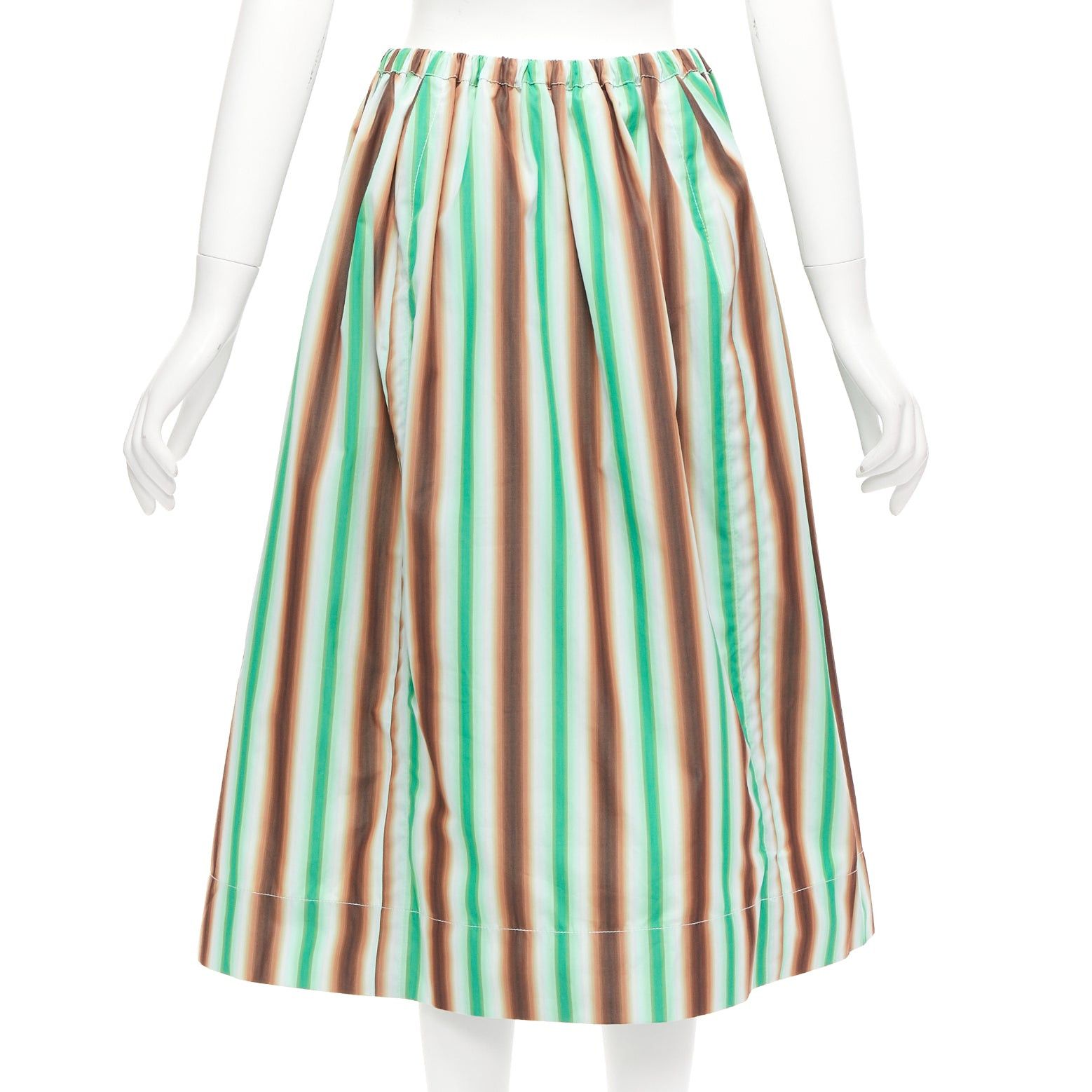 Marni MARNI graphic green brown white striped cotton midi parachute skirt IT38 XS Size 26" / US 2 / IT 38 - 5 Thumbnail