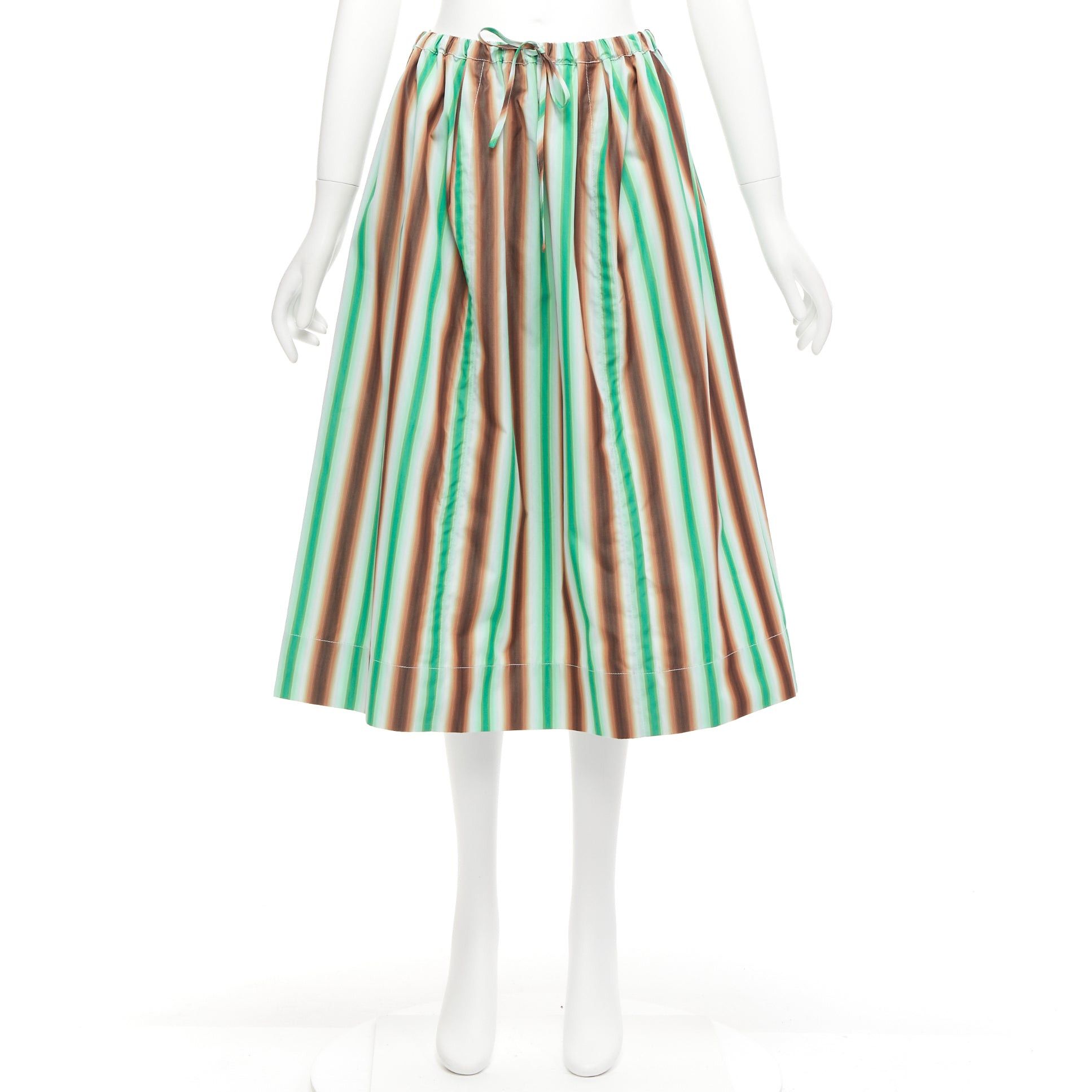Marni MARNI graphic green brown white striped cotton midi parachute skirt IT38 XS Size 26" / US 2 / IT 38 - 9 Thumbnail