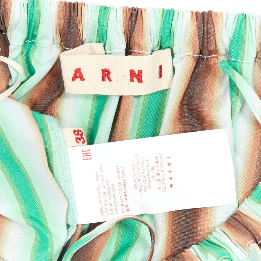 Marni MARNI graphic green brown white striped cotton midi parachute skirt IT38 XS Size 26" / US 2 / IT 38 - 8 Thumbnail