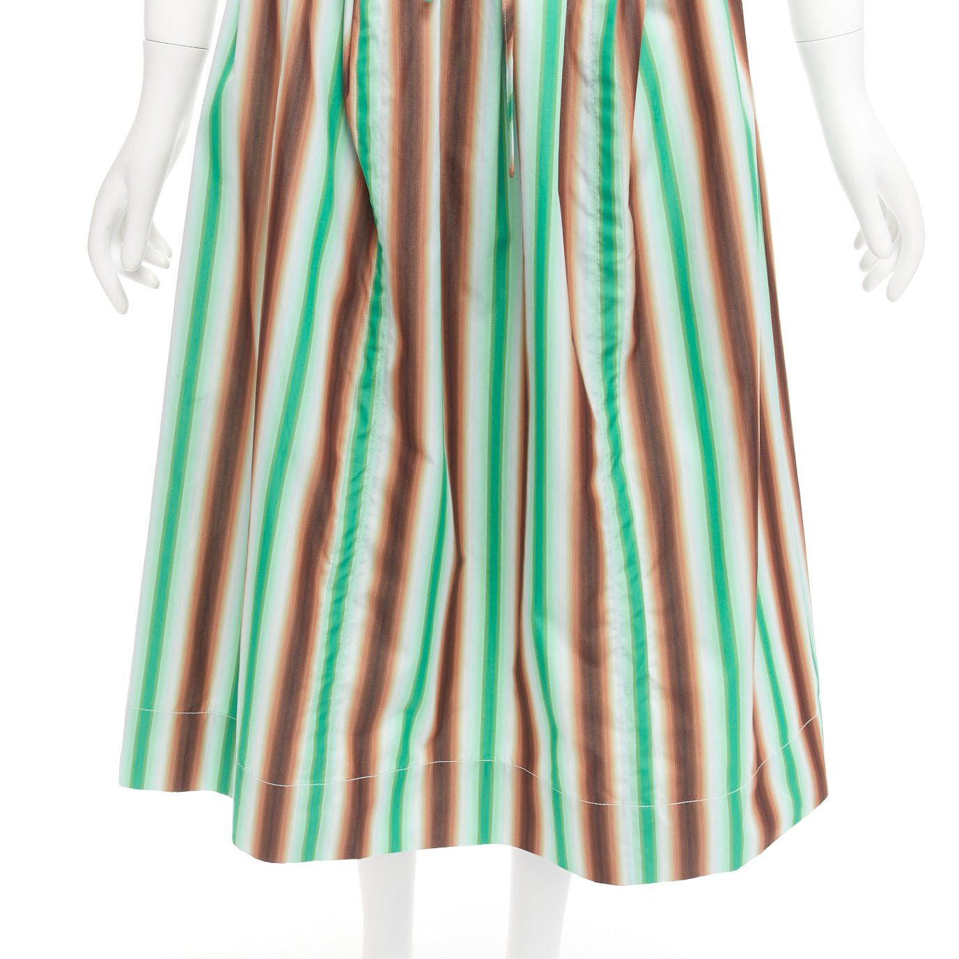 Marni MARNI graphic green brown white striped cotton midi parachute skirt IT38 XS Size 26" / US 2 / IT 38 - 7 Thumbnail