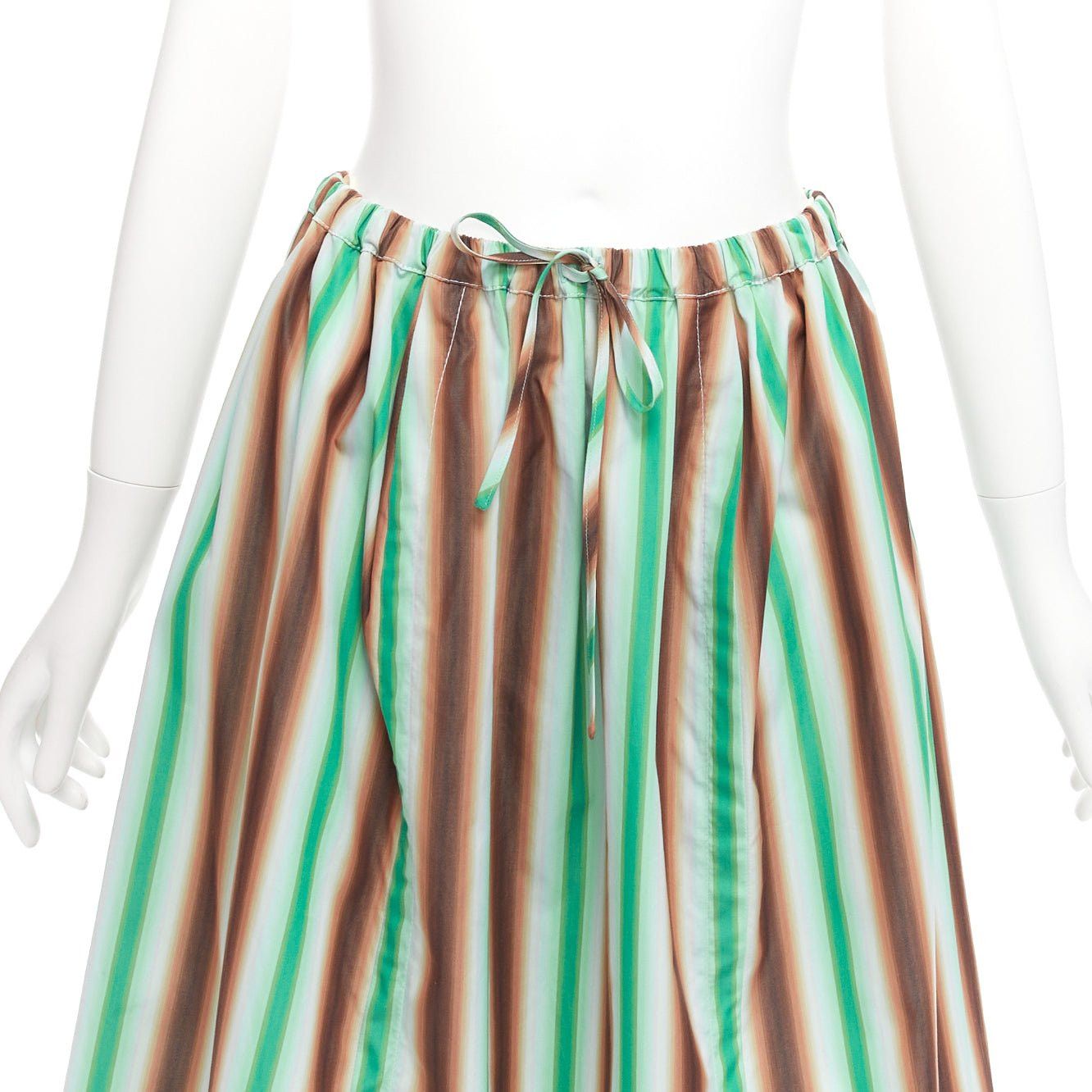 Marni MARNI graphic green brown white striped cotton midi parachute skirt IT38 XS Size 26" / US 2 / IT 38 - 2 Thumbnail
