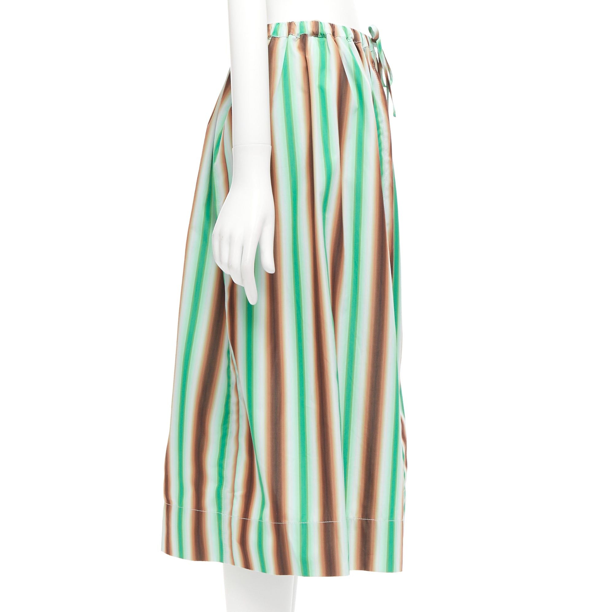Marni MARNI graphic green brown white striped cotton midi parachute skirt IT38 XS Size 26" / US 2 / IT 38 - 4 Thumbnail