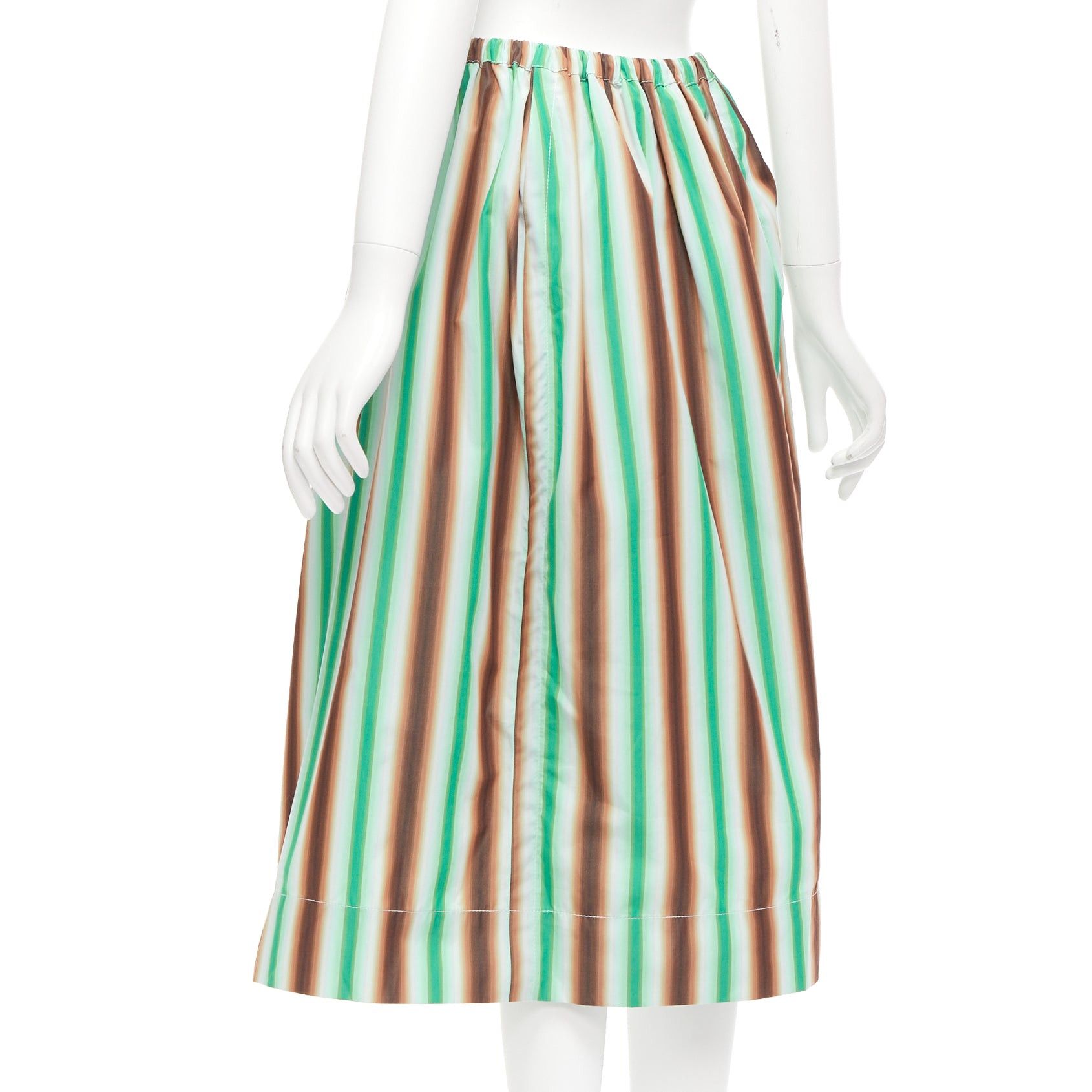 Marni MARNI graphic green brown white striped cotton midi parachute skirt IT38 XS Size 26" / US 2 / IT 38 - 6 Thumbnail