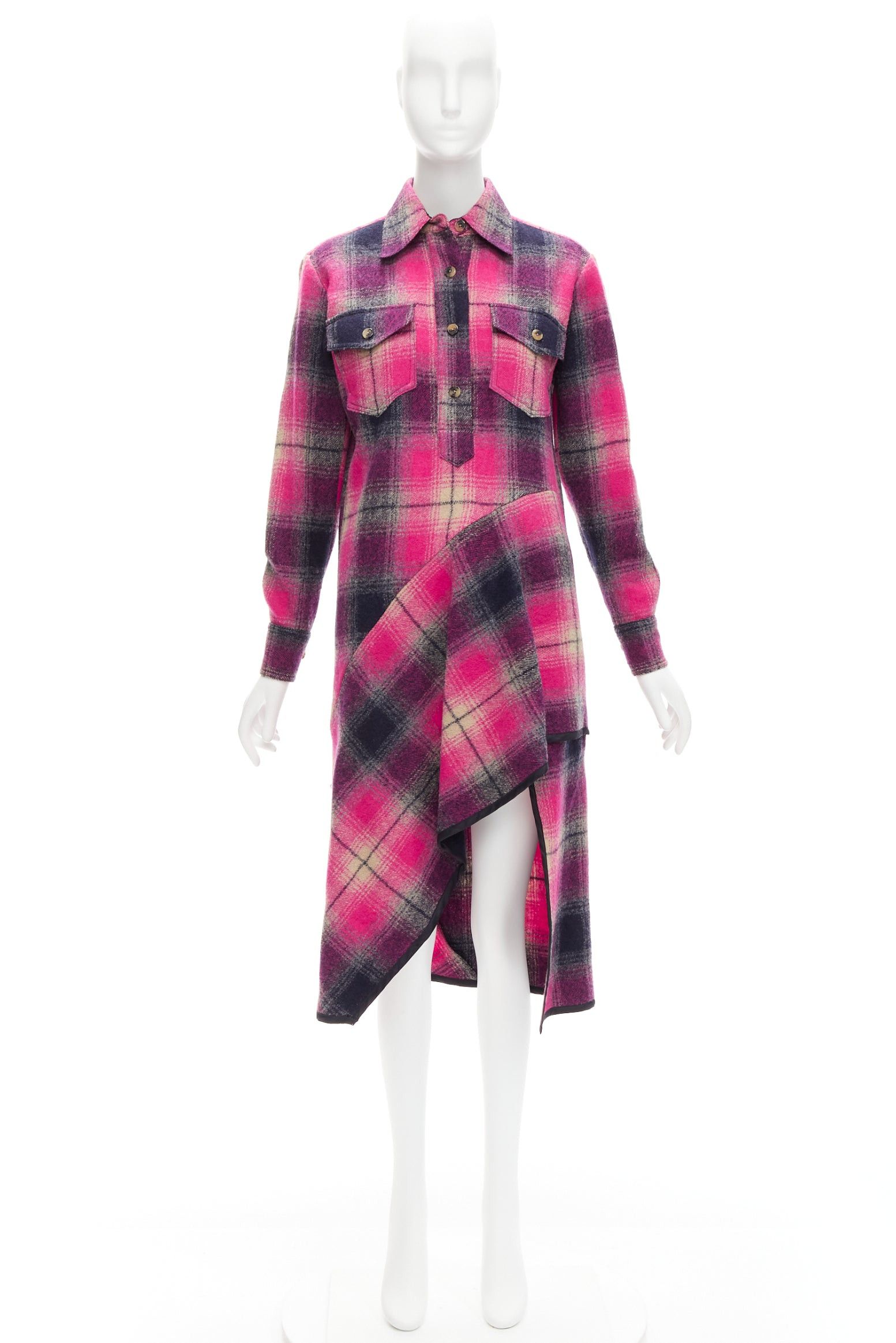 Dries Van Noten DRIES VAN NOTEN 100% wool black pink plaid bias splice hem dress FR34 XS Size XS / US 0-2 / IT 36-38 - 9 Thumbnail