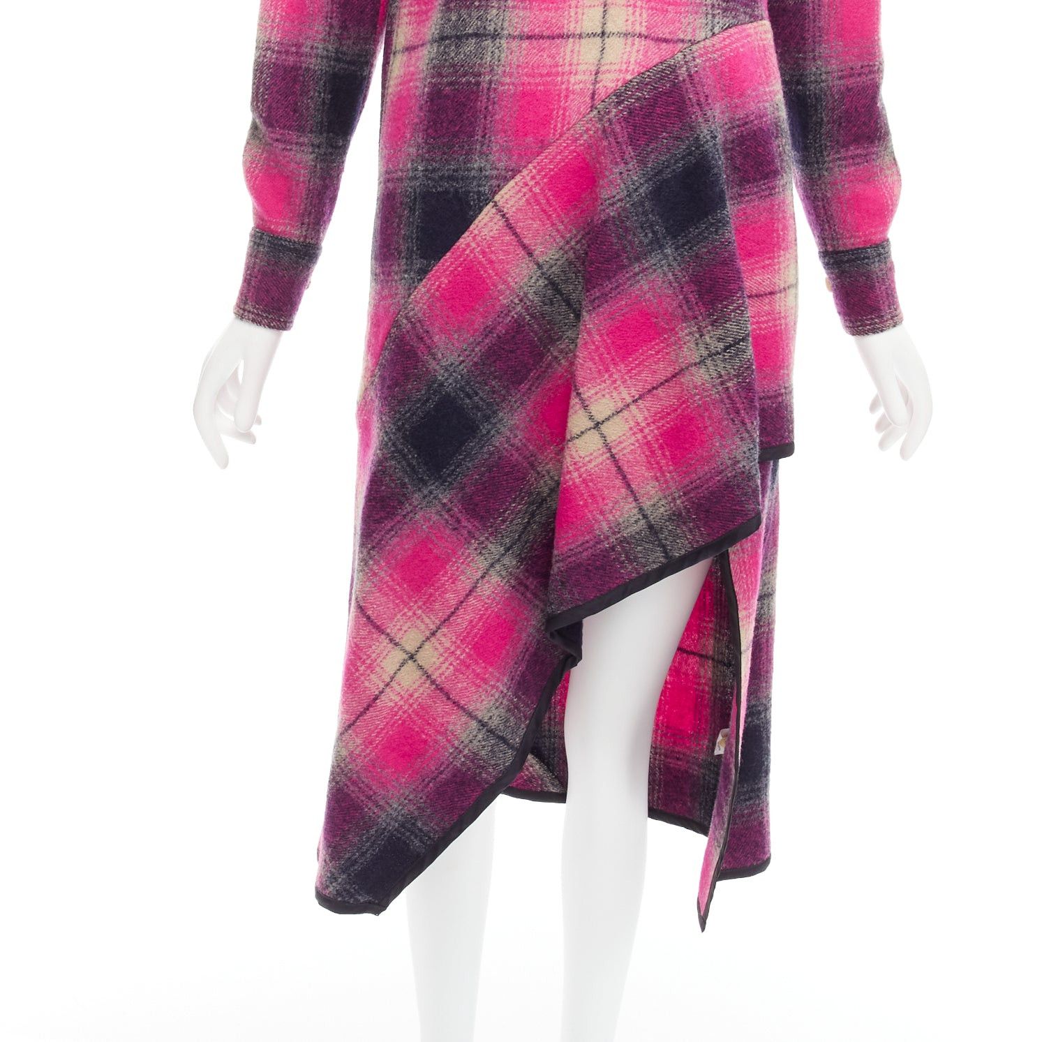 Dries Van Noten DRIES VAN NOTEN 100% wool black pink plaid bias splice hem dress FR34 XS Size XS / US 0-2 / IT 36-38 - 7 Thumbnail