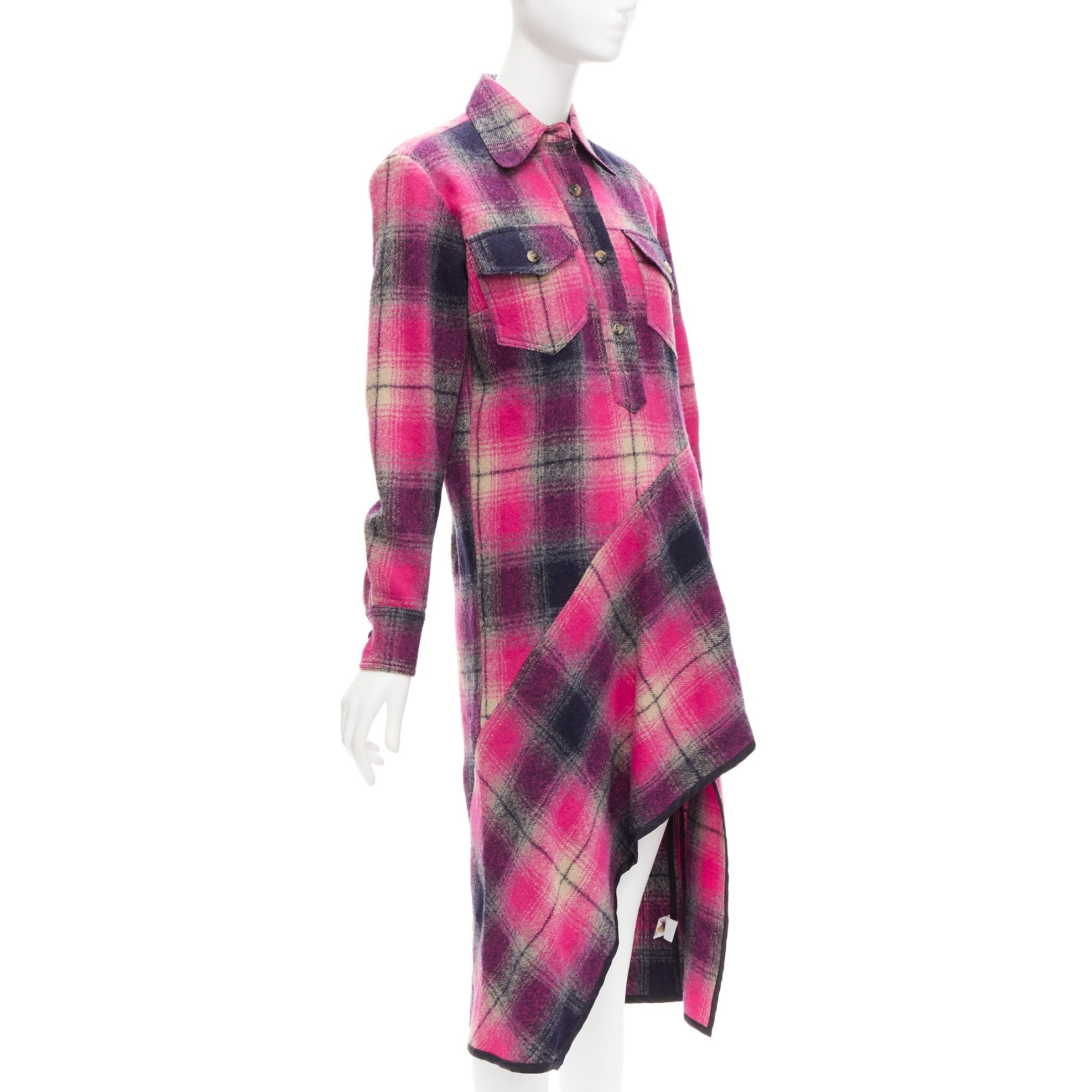 Dries Van Noten DRIES VAN NOTEN 100% wool black pink plaid bias splice hem dress FR34 XS Size XS / US 0-2 / IT 36-38 - 3 Thumbnail