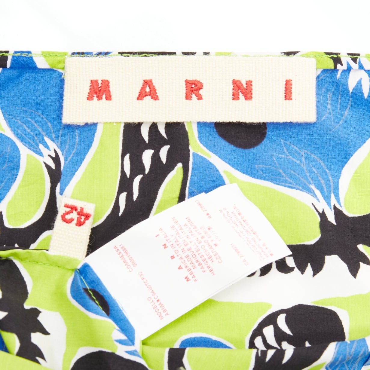 Marni MARNI green blue geometric print cotton kick flared summer dress IT42 M Size M / US 6-8 / IT 42-44 - 8 Thumbnail