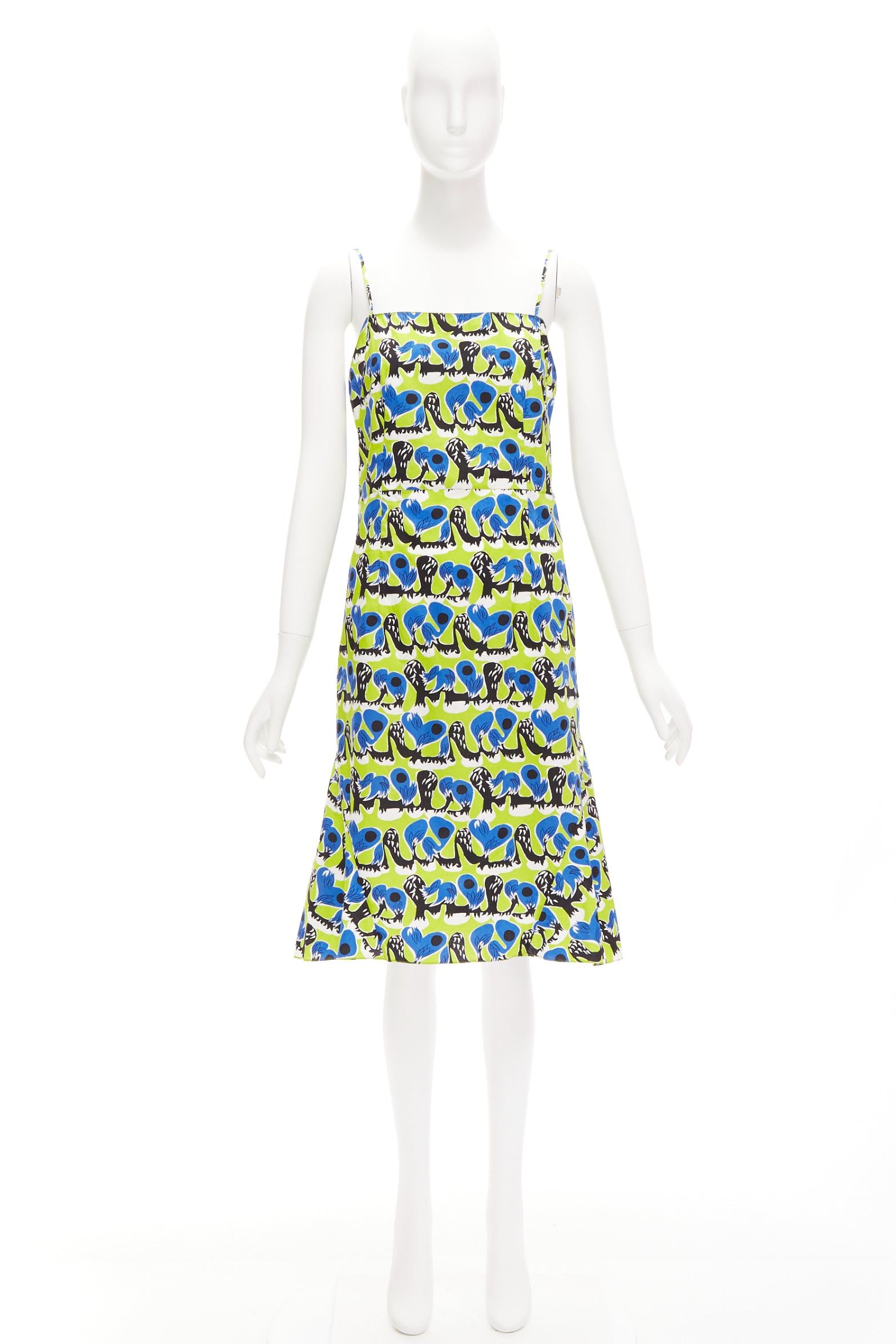 Marni MARNI green blue geometric print cotton kick flared summer dress IT42 M Size M / US 6-8 / IT 42-44 - 9 Thumbnail