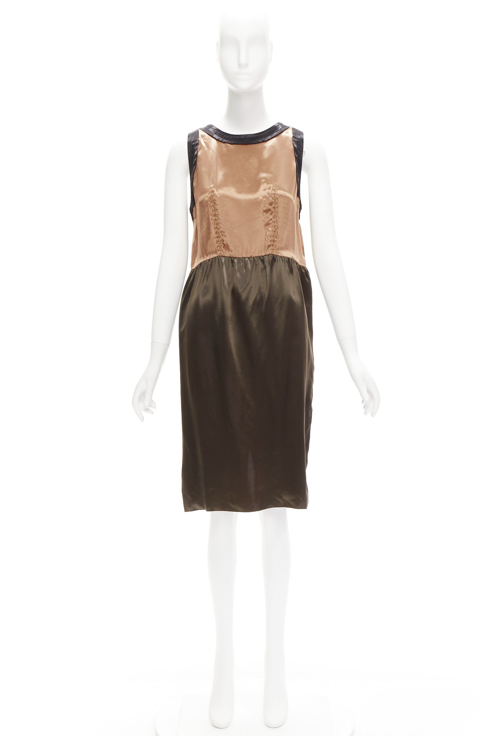 Marni MARNI 2011 bronze brown satin colorblocked sleeveless dress IT40 S Size S / US 4 / IT 40 - 9 Thumbnail