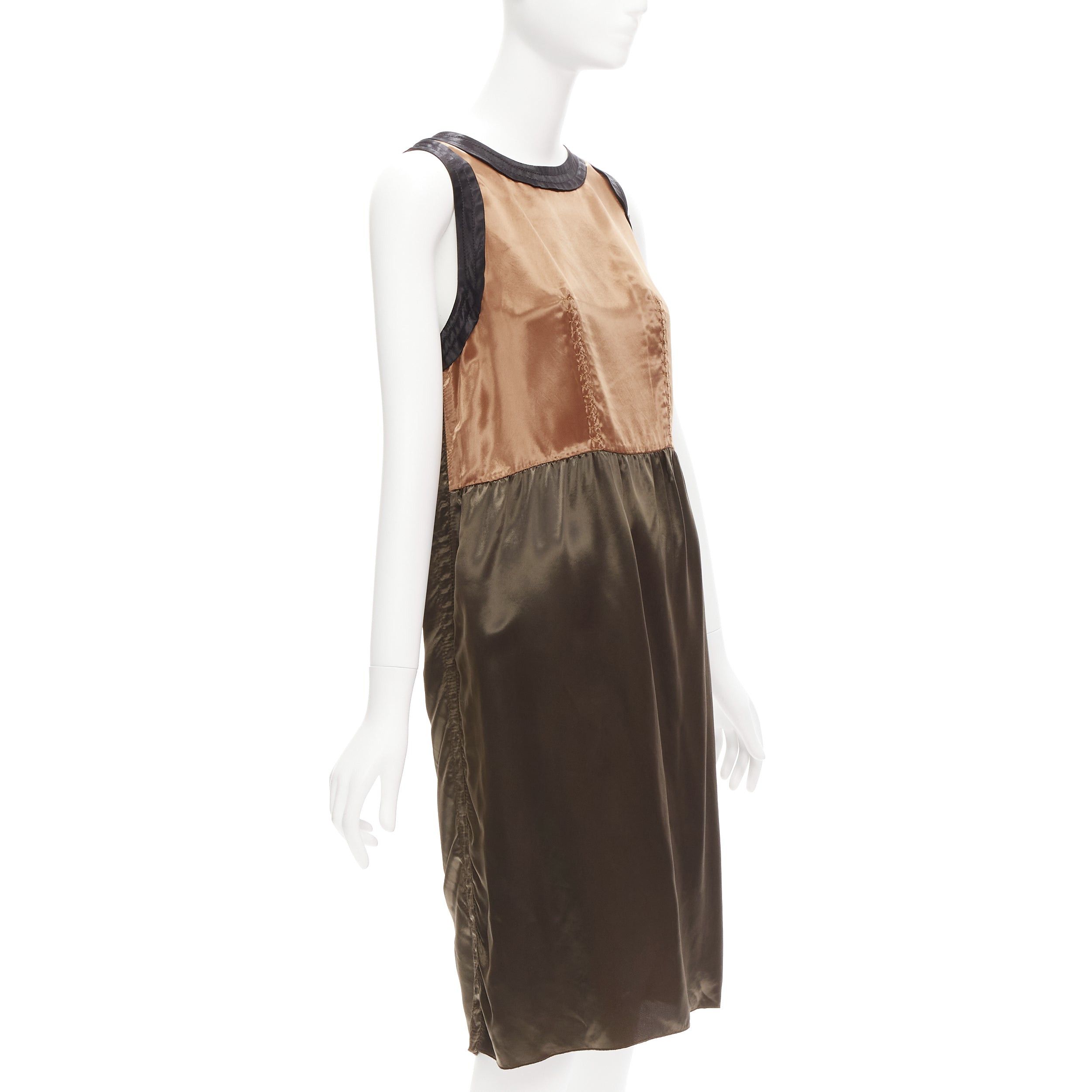 Marni MARNI 2011 bronze brown satin colorblocked sleeveless dress IT40 S Size S / US 4 / IT 40 - 3 Thumbnail