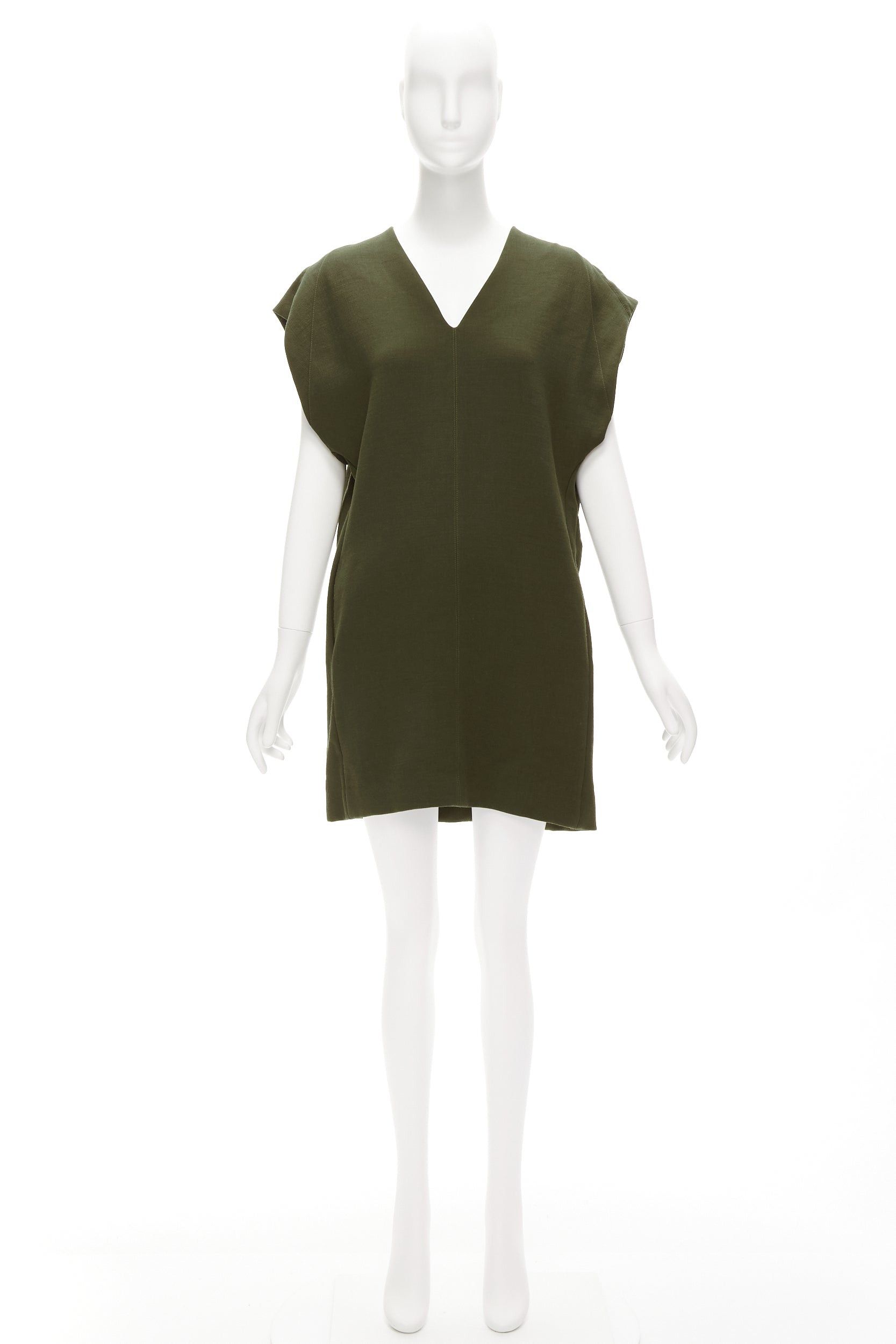 Marni MARNI 100% virgin wool olive silk lined V neck boxy mini dress IT40 S Size S / US 4 / IT 40 - 9 Thumbnail