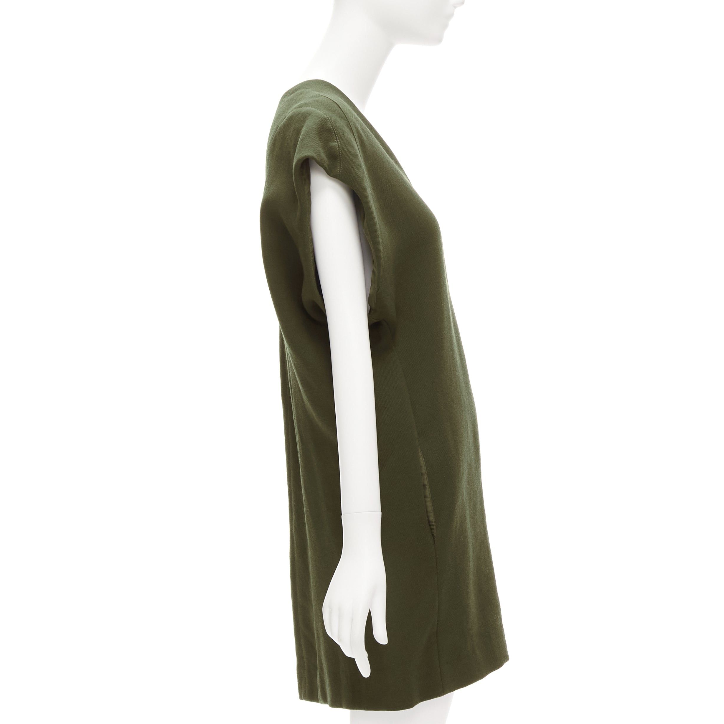 Marni MARNI 100% virgin wool olive silk lined V neck boxy mini dress IT40 S Size S / US 4 / IT 40 - 4 Thumbnail