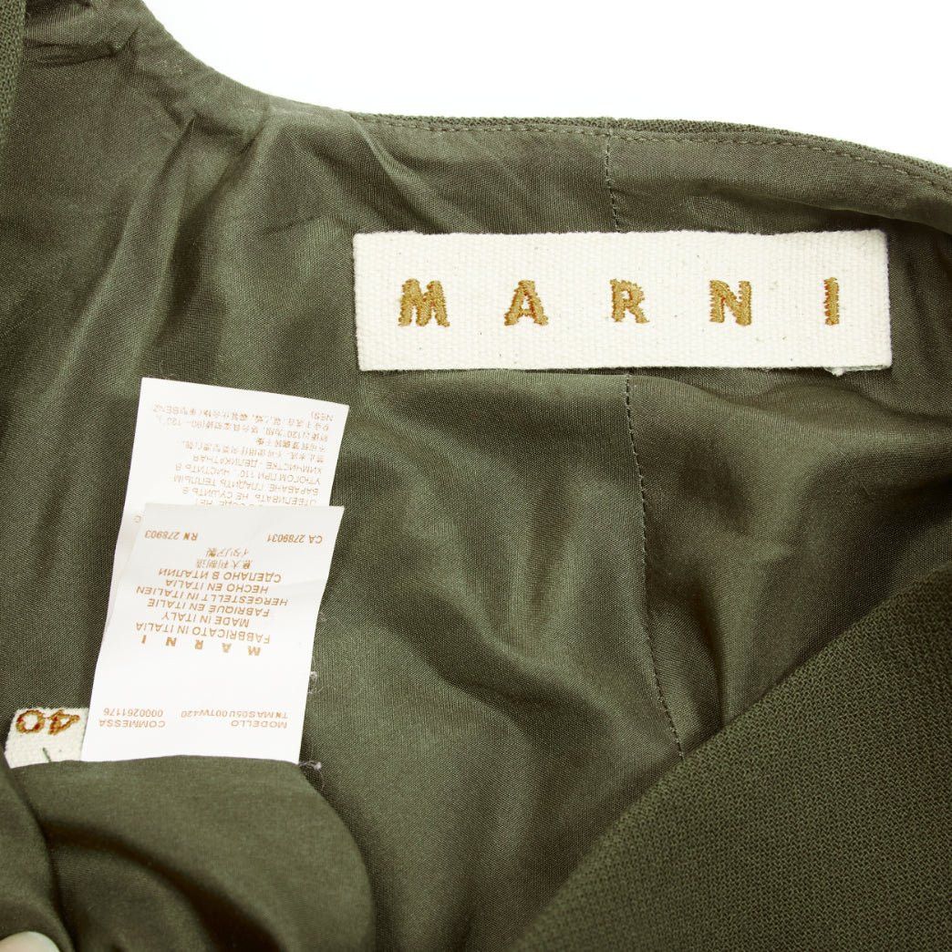 Marni MARNI 100% virgin wool olive silk lined V neck boxy mini dress IT40 S Size S / US 4 / IT 40 - 8 Thumbnail