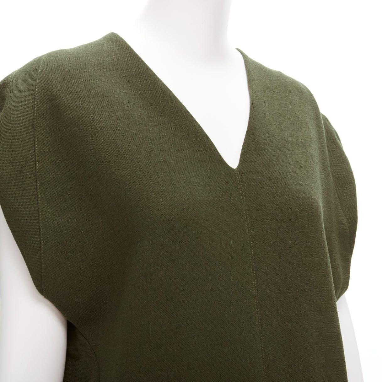 Marni MARNI 100% virgin wool olive silk lined V neck boxy mini dress IT40 S Size S / US 4 / IT 40 - 7 Thumbnail